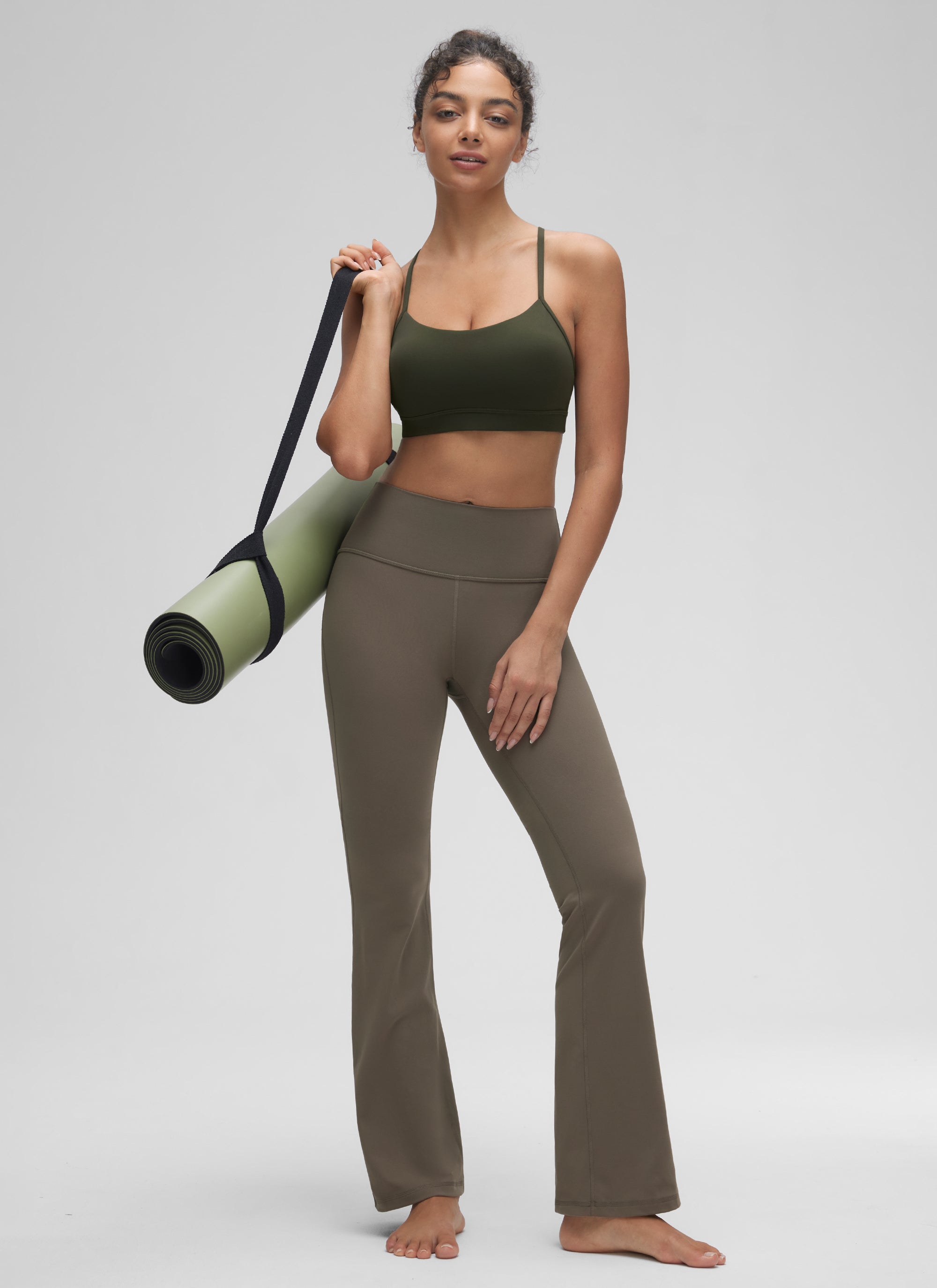 Suporta sa Magaan na Yoga para sa Kababaihan ng CRZ YOGA Butterluxe Sports Bra Y back Olive Green