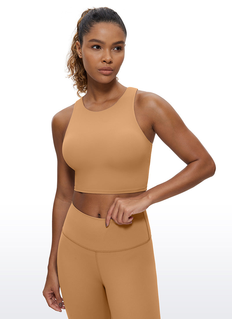 CRZ YOGA Yoga para sa Kababaihan na Mababang Suporta Butterluxe Tank High Neck Racerback Doe na Kayumanggi