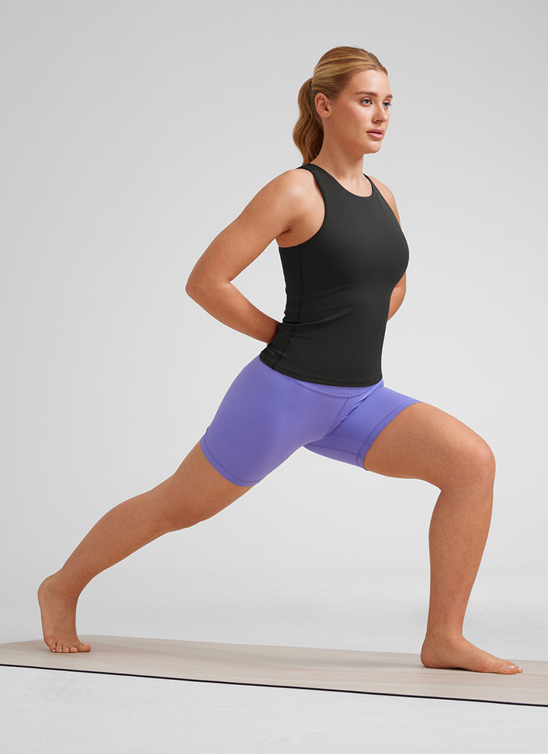 CRZ YOGA Pambabae Butterluxe Built-in na Bra na Mataas ang Leeg na Racerback Tank na Itim