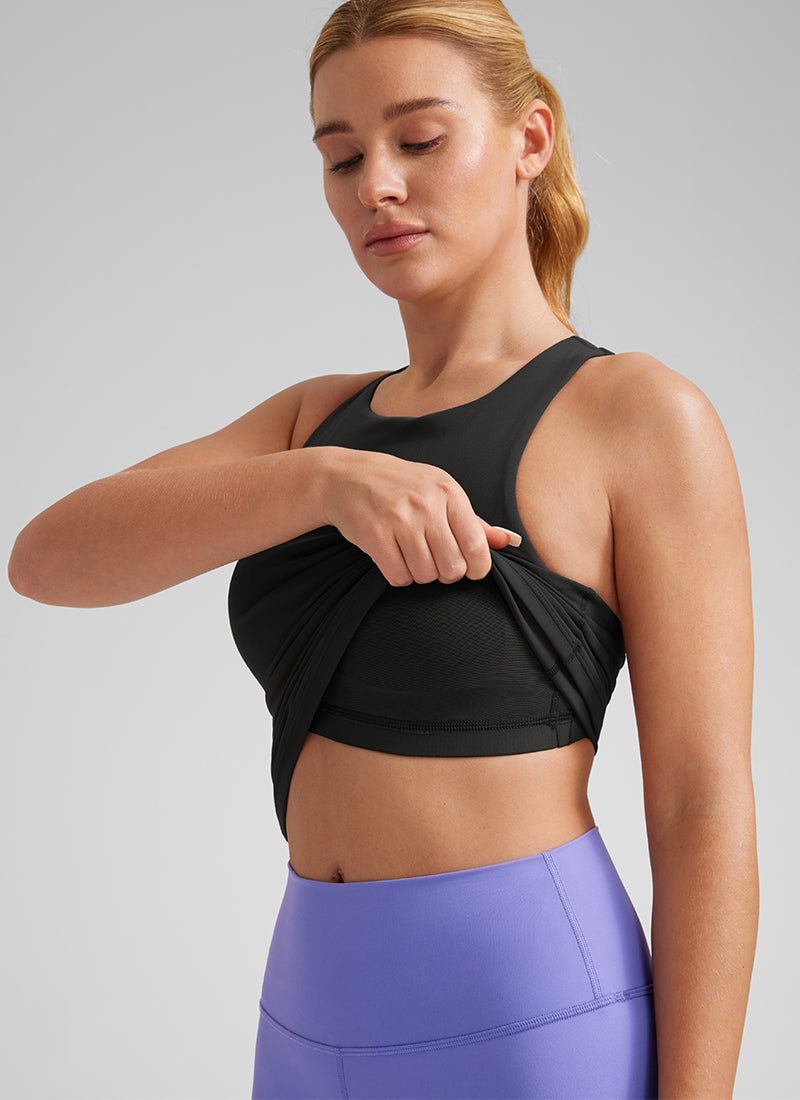 CRZ YOGA Pambabae Butterluxe Built-in na Bra na Mataas ang Leeg na Racerback Tank na Itim