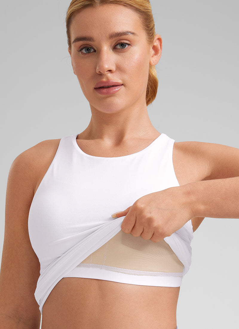 CRZ YOGA Pambabae Butterluxe Built-in na Bra na Mataas ang Leeg na Racerback Tank na Puti