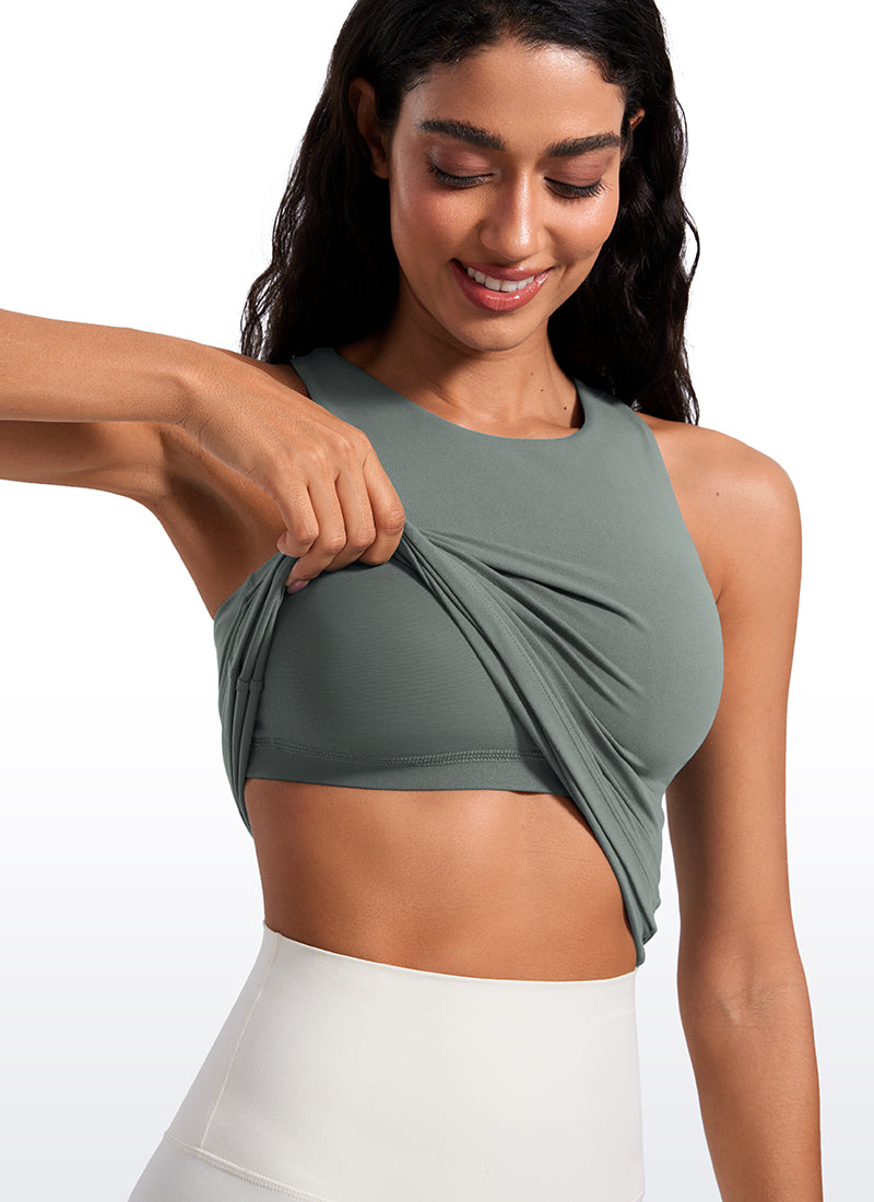 CRZ YOGA Pambabae Butterluxe Built-in na Bra na Mataas ang Leeg na Racerback Tank na Kulay Abo na Sage