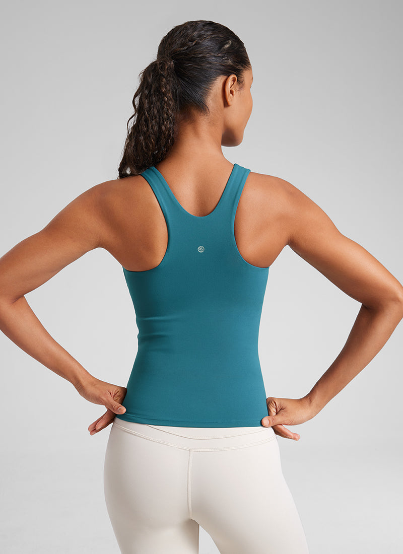 CRZ YOGA Pambabae Butterluxe Built-in na Bra na may Mataas na Leeg na Racerback Tank na Borealis Green