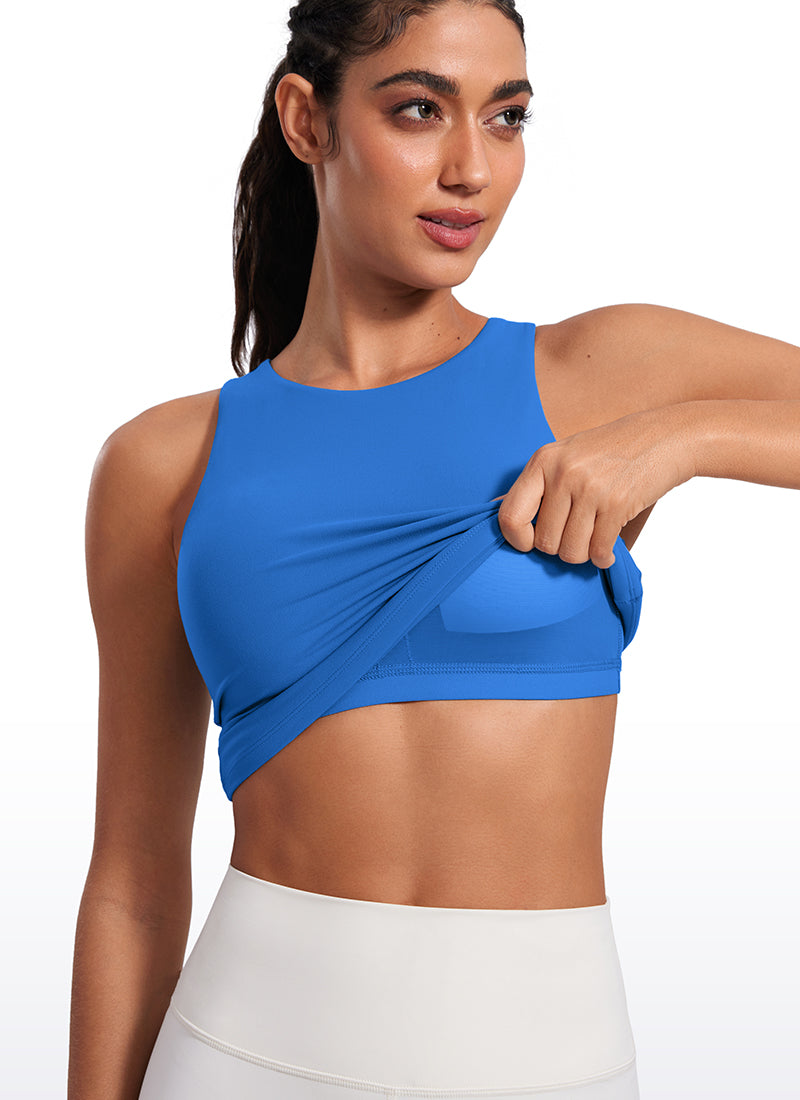 CRZ YOGA Pambabae Butterluxe Built-in na Bra na Mataas ang Leeg na Racerback Tank na Kumikinang na Asul