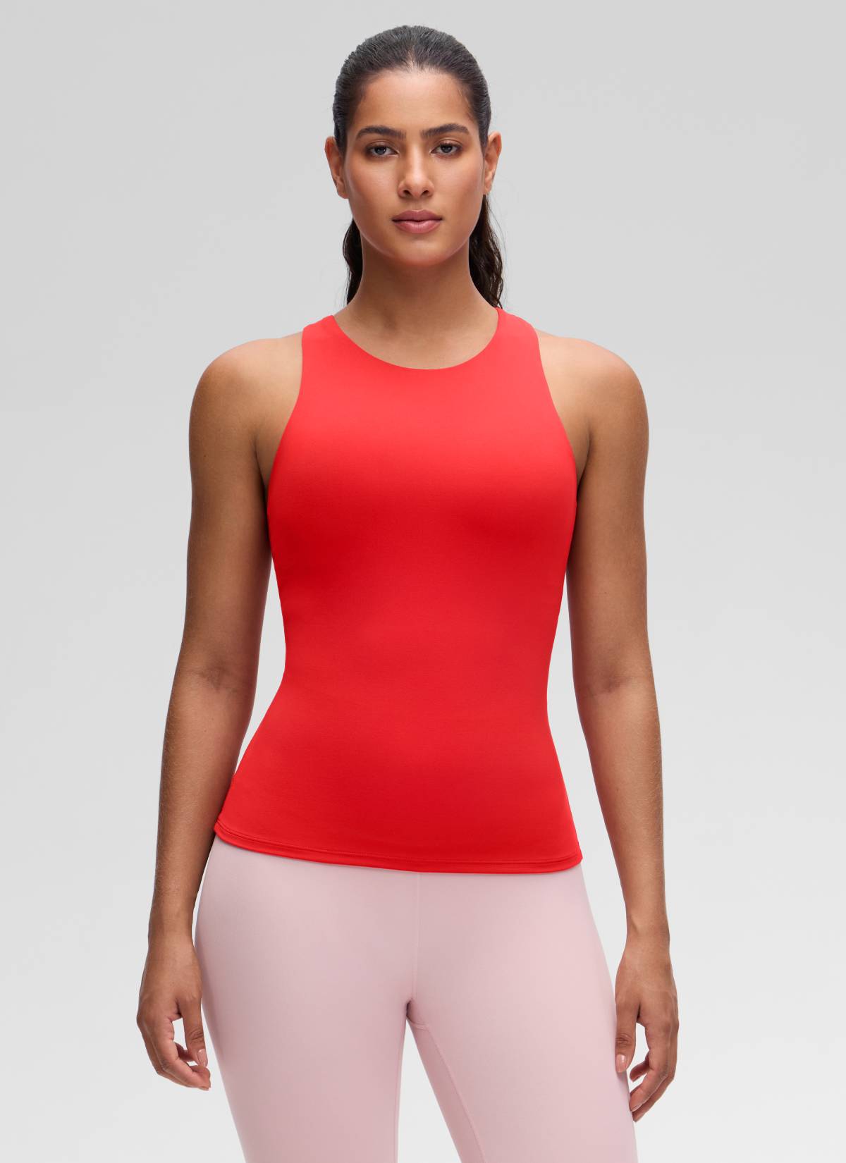 CRZ YOGA Pambabae Butterluxe Built-in na Bra na Mataas ang Leeg na Racerback Tank na Madilim na Pula