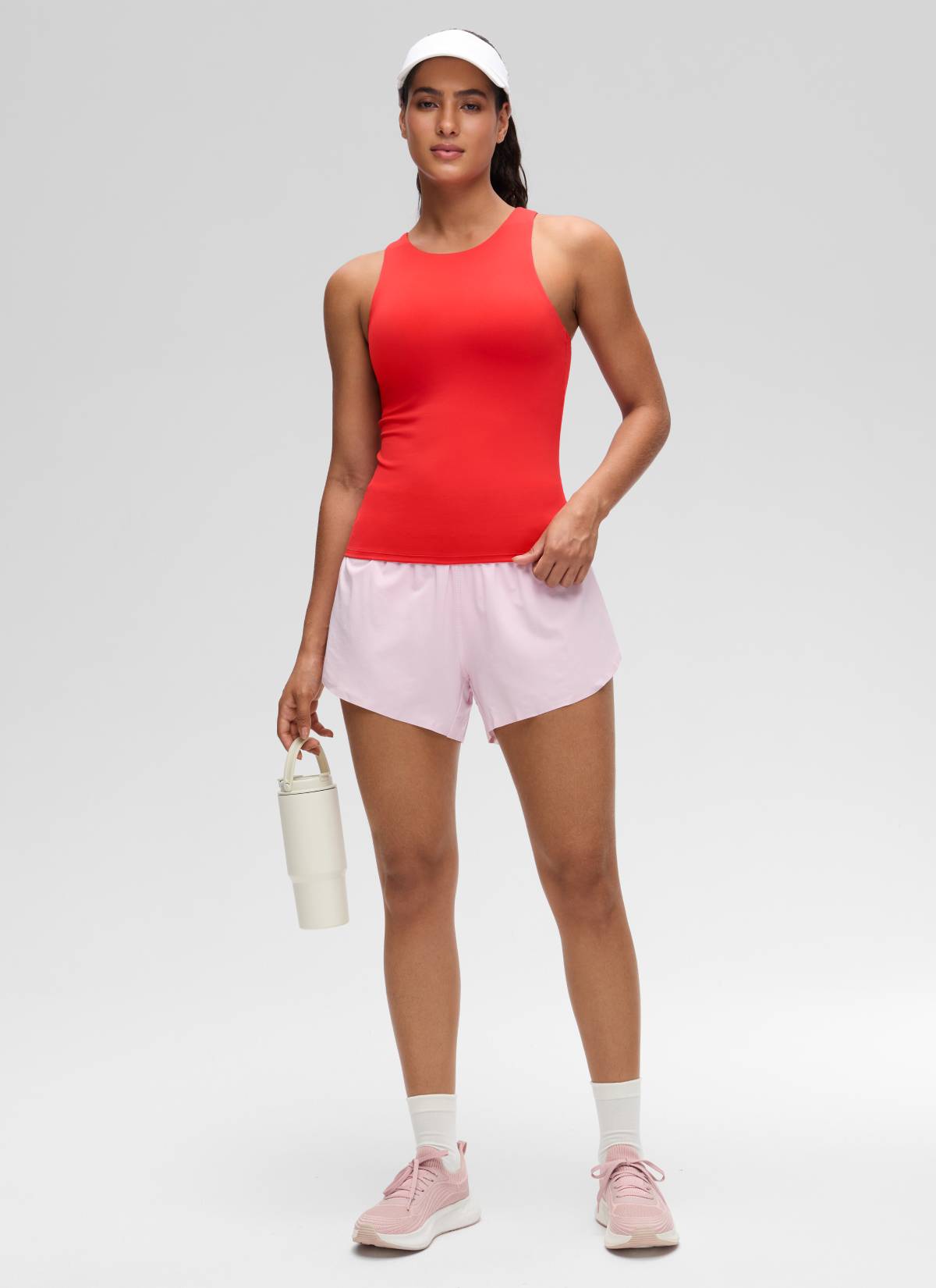 CRZ YOGA Pambabae Butterluxe Built-in na Bra na Mataas ang Leeg na Racerback Tank na Madilim na Pula