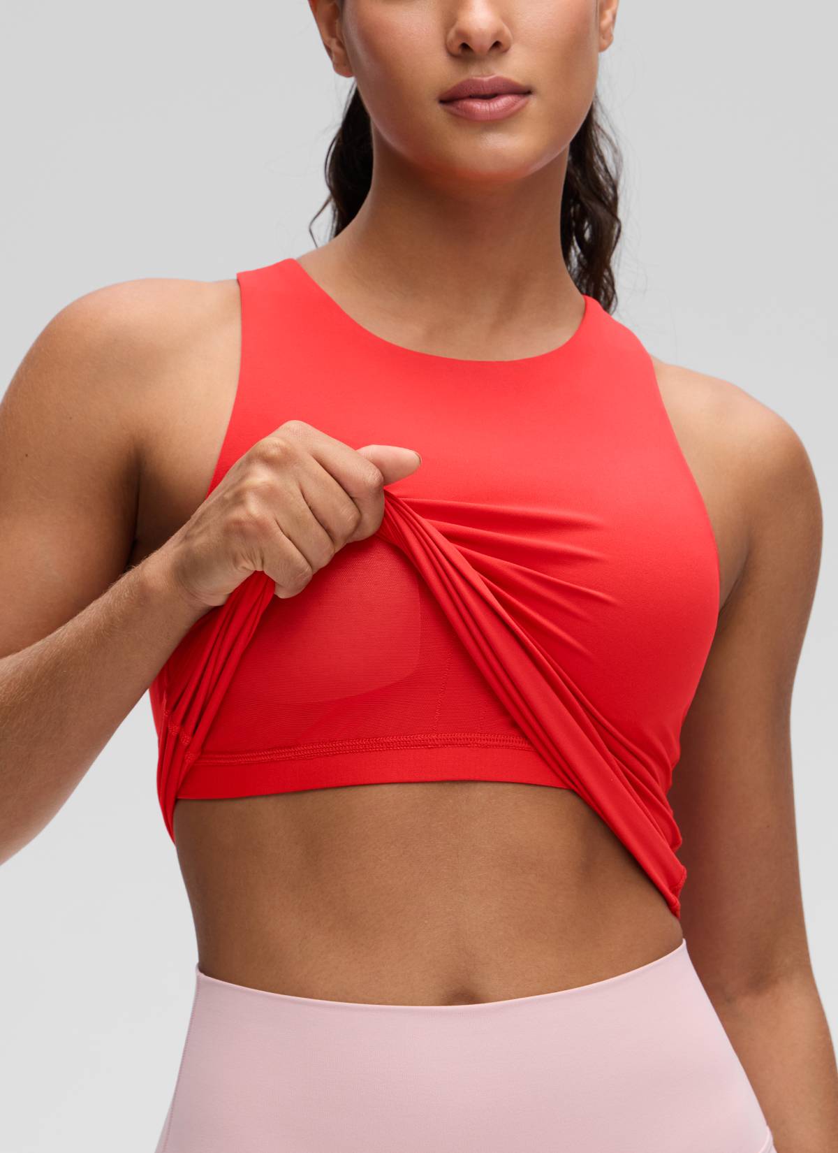CRZ YOGA Pambabae Butterluxe Built-in na Bra na Mataas ang Leeg na Racerback Tank na Madilim na Pula