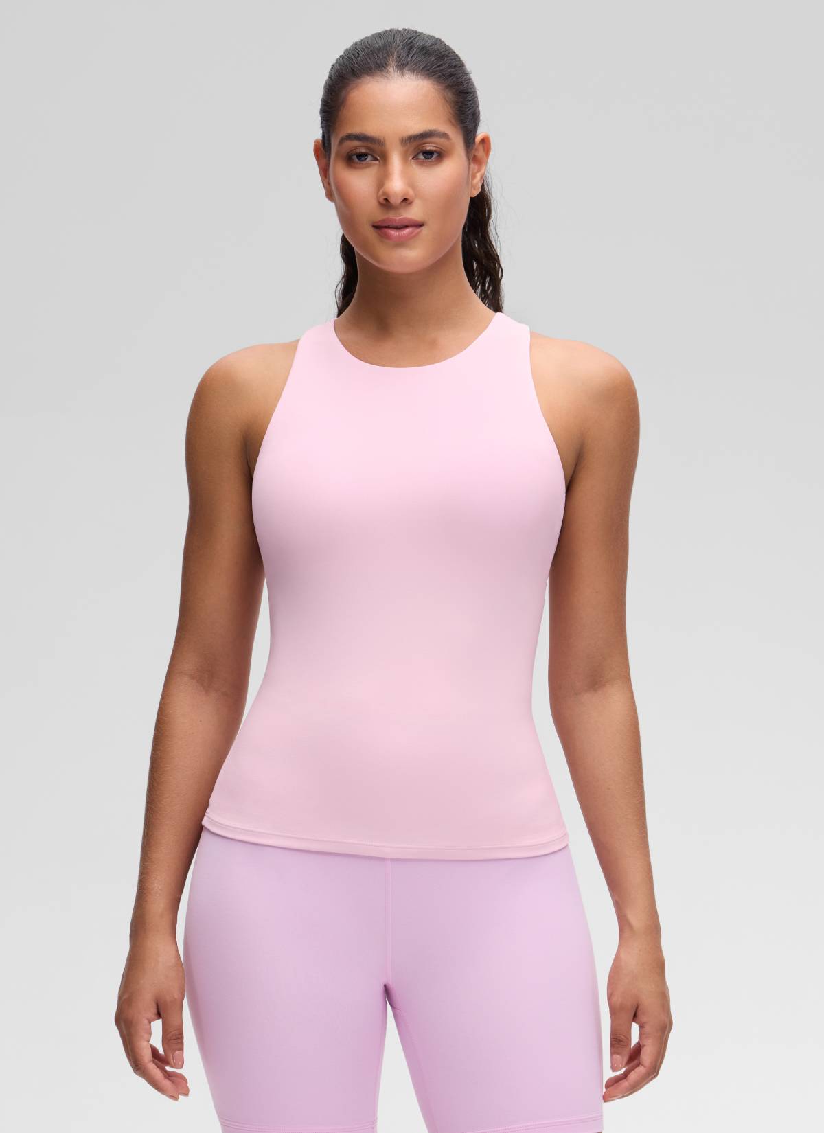 CRZ YOGA Pambabae Butterluxe Built-in na Bra na Mataas ang Leeg na Racerback Tank na Kulay Pink na Peony