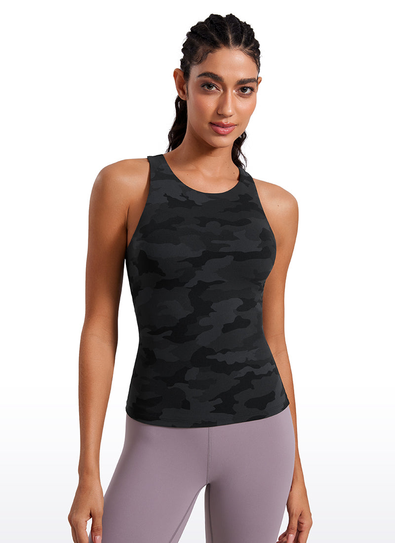 CRZ YOGA Pambabae Butterluxe Built-in na Bra na Mataas ang Leeg na Racerback Tank na Madilim na Abo na Camouflage 2