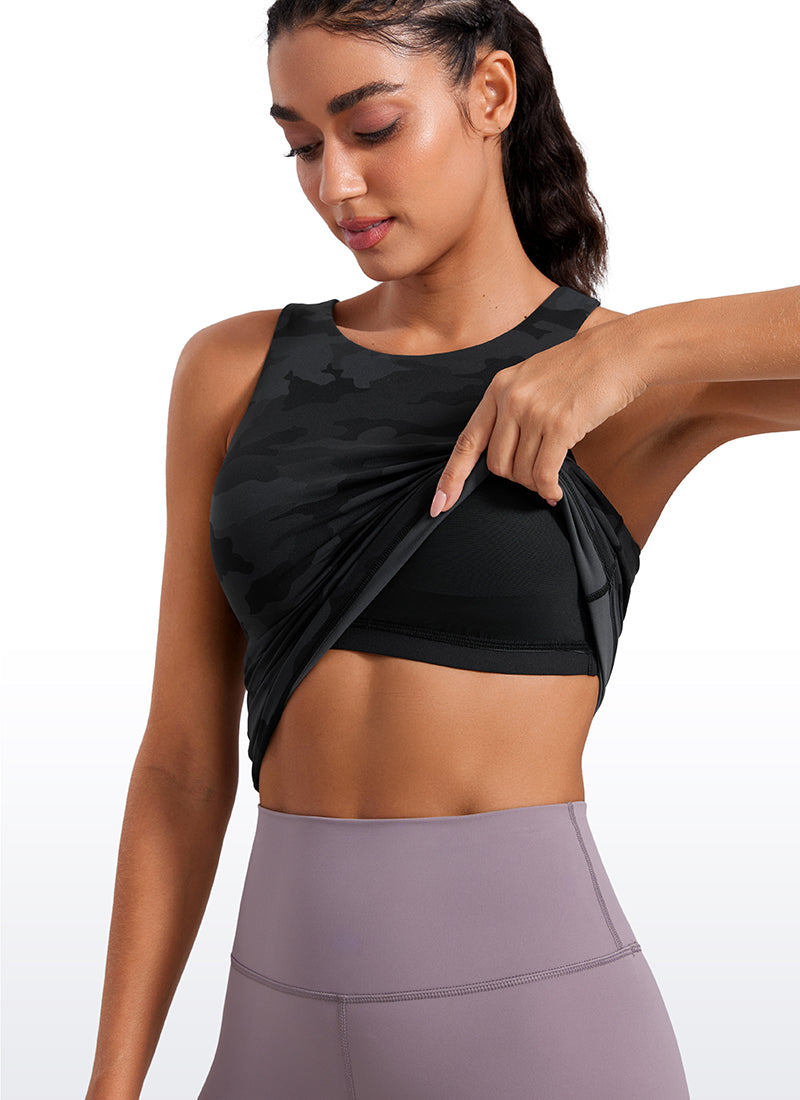 CRZ YOGA Pambabae Butterluxe Built-in na Bra na Mataas ang Leeg na Racerback Tank na Madilim na Abo na Camouflage 2