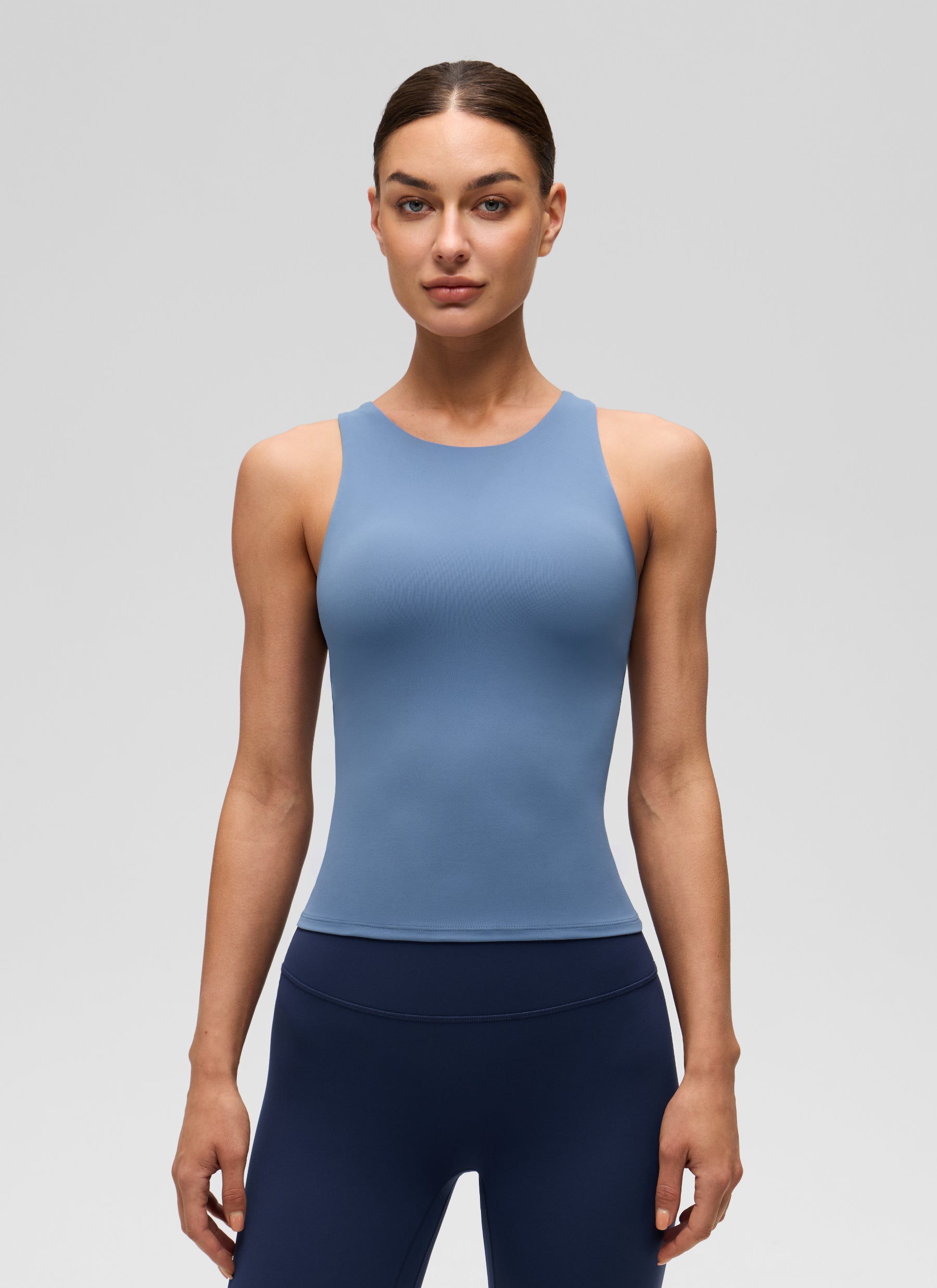 CRZ YOGA Pambabae Butterluxe Built-in na Bra na Mataas ang Leeg na Racerback Tank na Oasis Blue