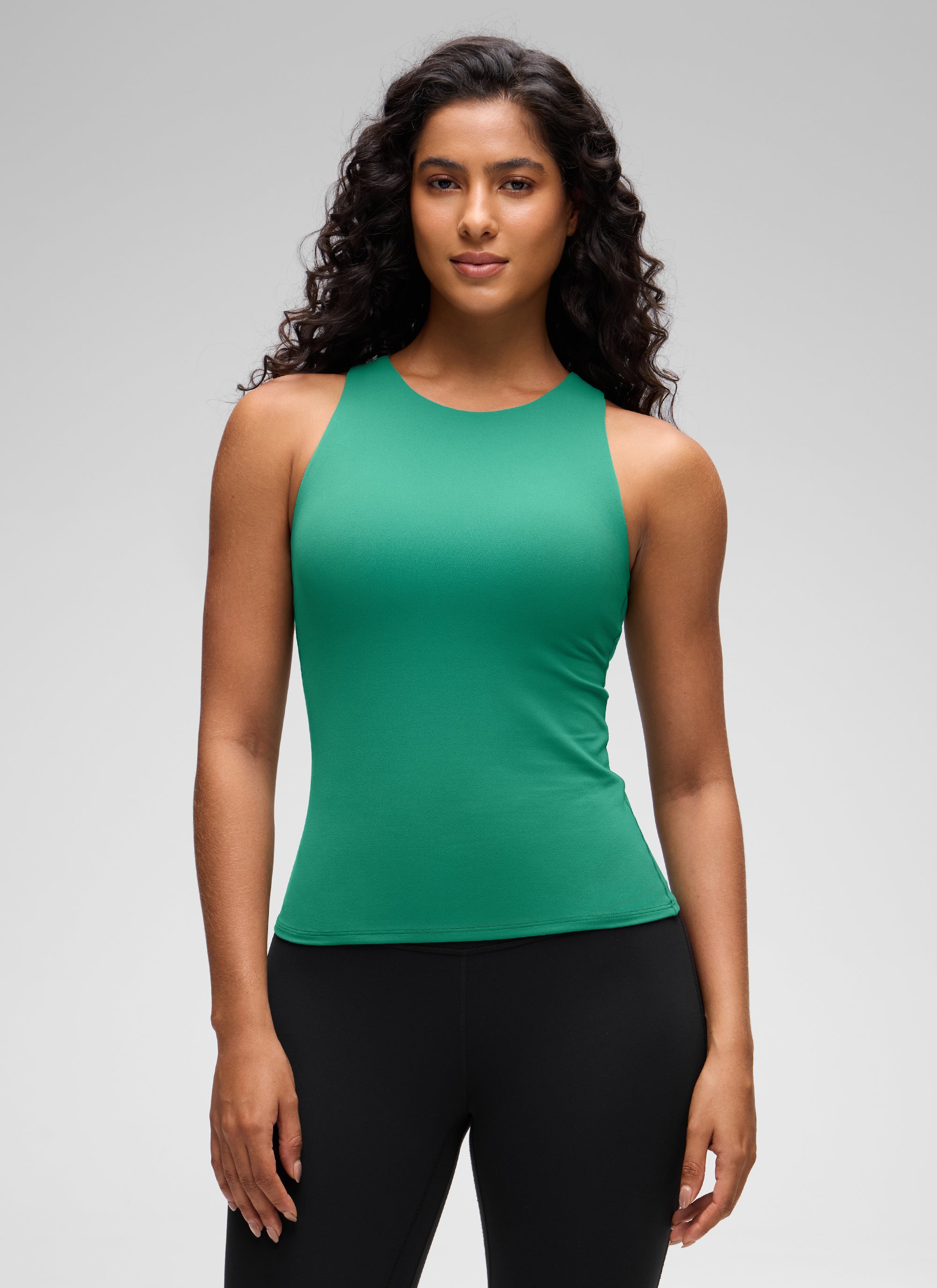 CRZ YOGA Pambabae Butterluxe Built-in na Bra na may Mataas na Leeg na Racerback Tank na may Cascadia Green
