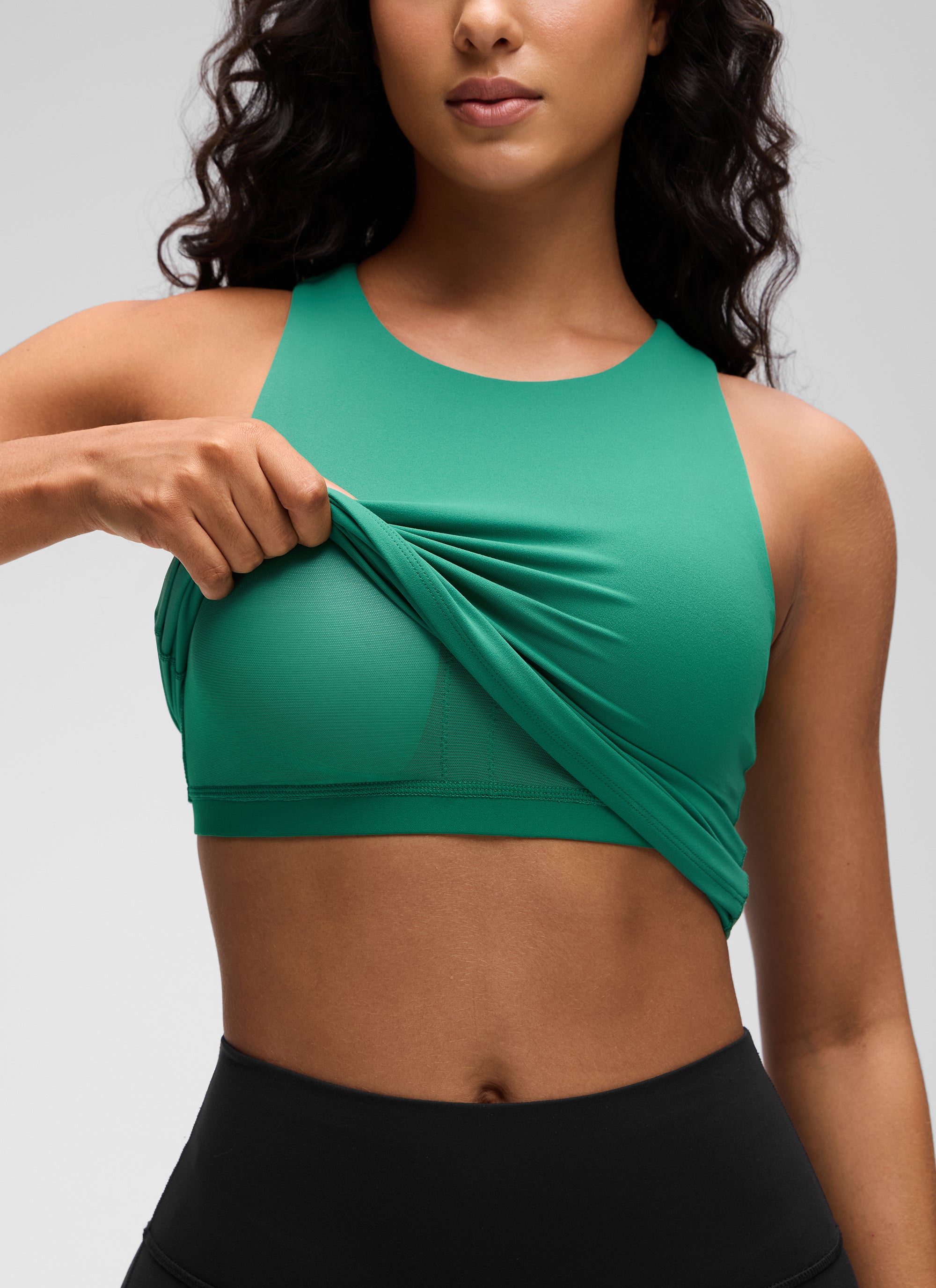 CRZ YOGA Pambabae Butterluxe Built-in na Bra na may Mataas na Leeg na Racerback Tank na may Cascadia Green
