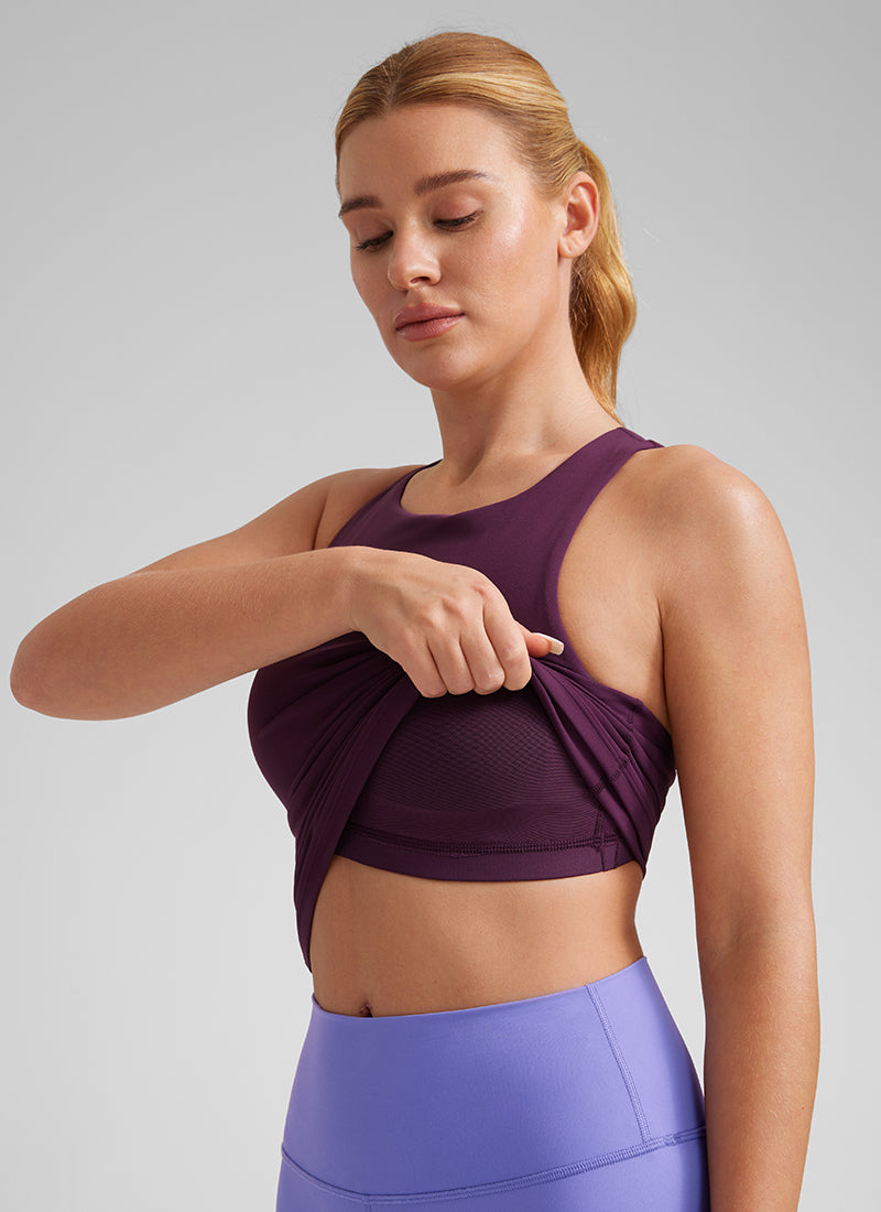 CRZ YOGA Pambabae Butterluxe Built-in na Bra na may Mataas na Leeg at Racerback Tank na may Malalim na Lila