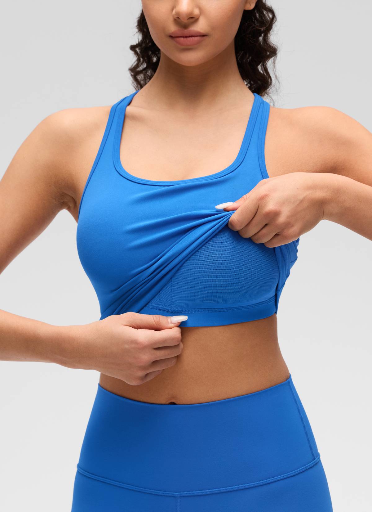 CRZ YOGA Women's Yoga Low support Butterluxe Scoop Neck Bra Y-Back Sparkle Blue