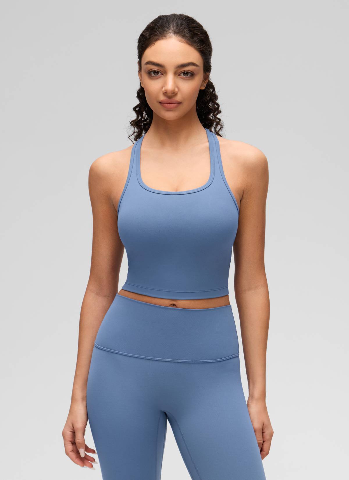 CRZ YOGA Women's Yoga Low support Butterluxe Scoop Neck Bra Y-Back Oasis Blue