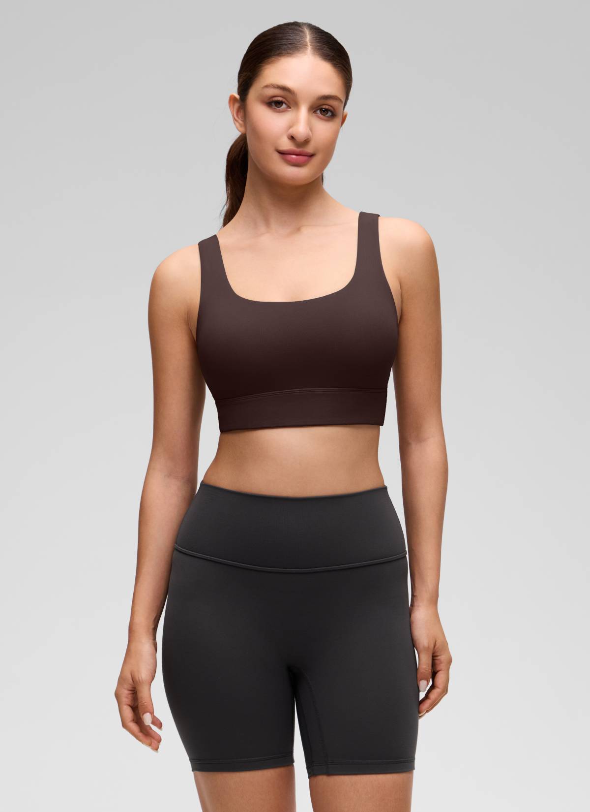 CRZ YOGA Yoga para sa Kababaihan na Mababang Suporta Butterluxe Sport Bra U Back Longline Hot Fudge Brown
