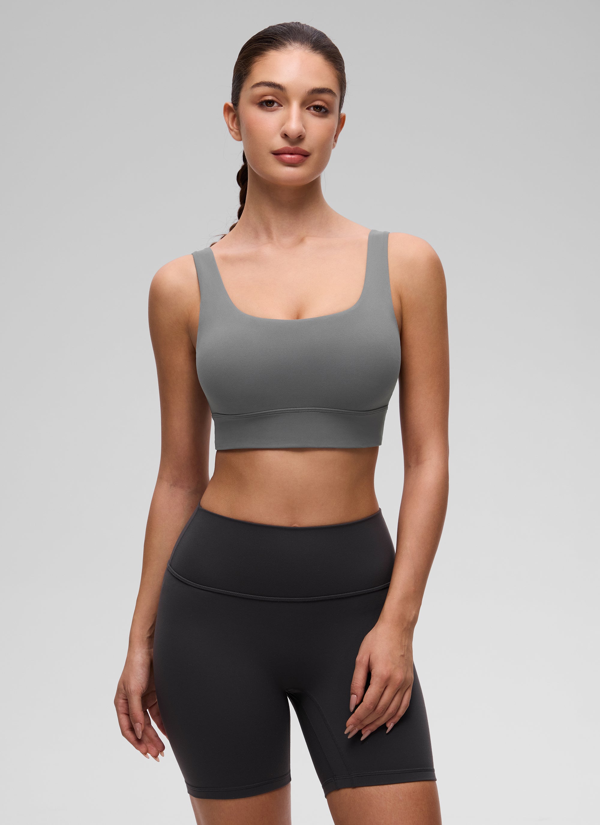 CRZ YOGA Yoga para sa Kababaihan na Mababang Suporta Butterluxe Sport Bra U Back Longline Ash Grey