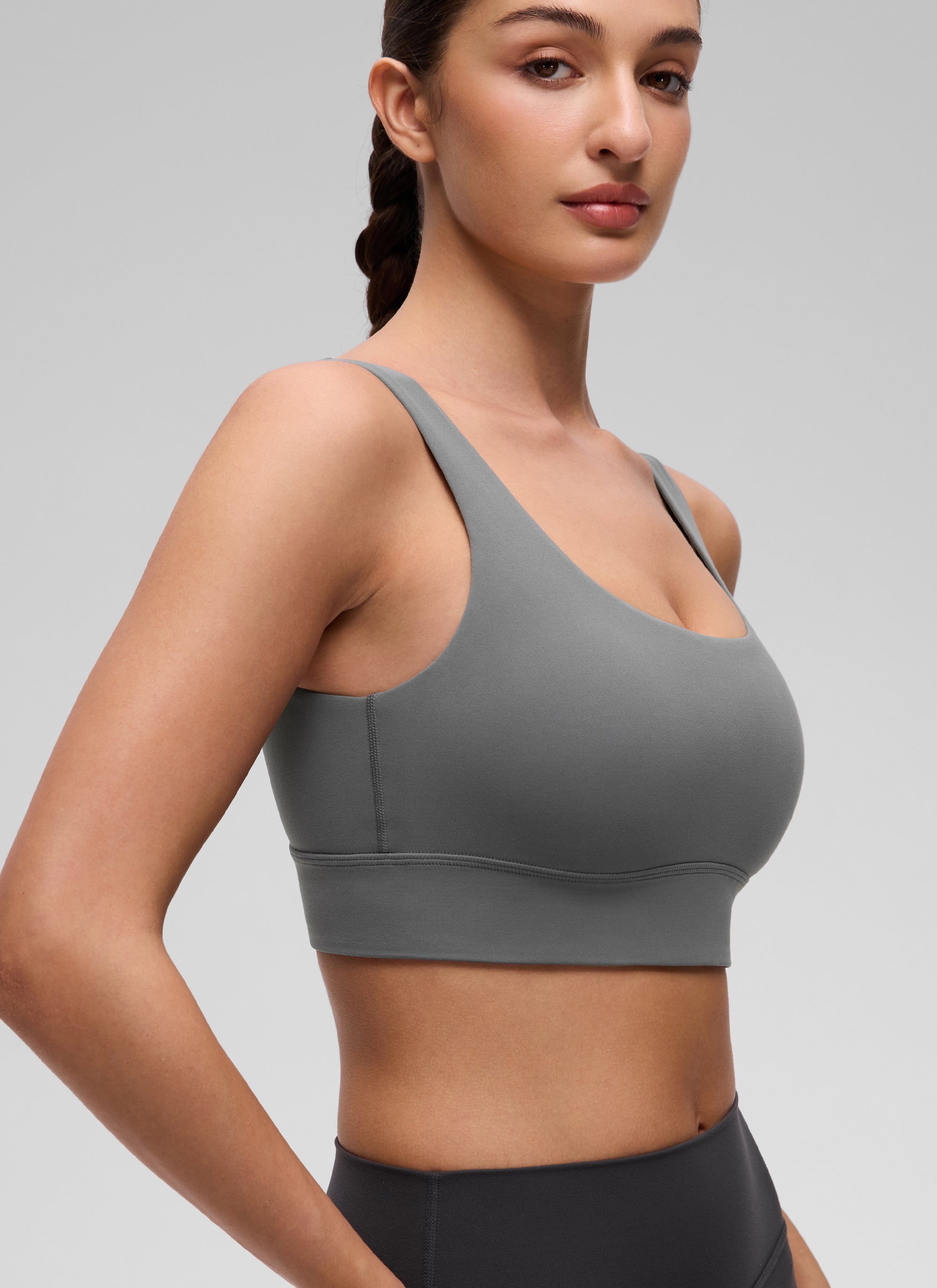 CRZ YOGA Yoga para sa Kababaihan na Mababang Suporta Butterluxe Sport Bra U Back Longline Ash Grey