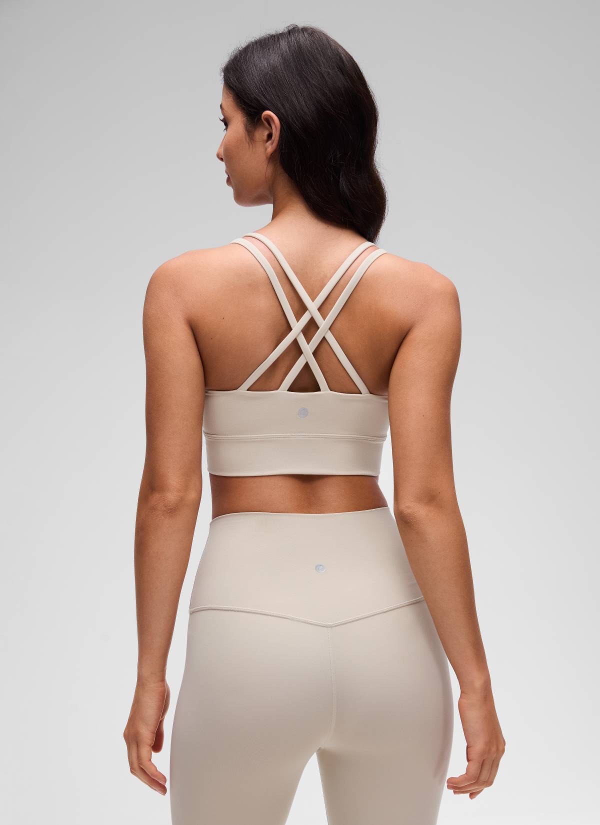 CRZ YOGA Pambabae Butterluxe Strappy Longline Criss Cross Molded Cup Bra Mojave Tan