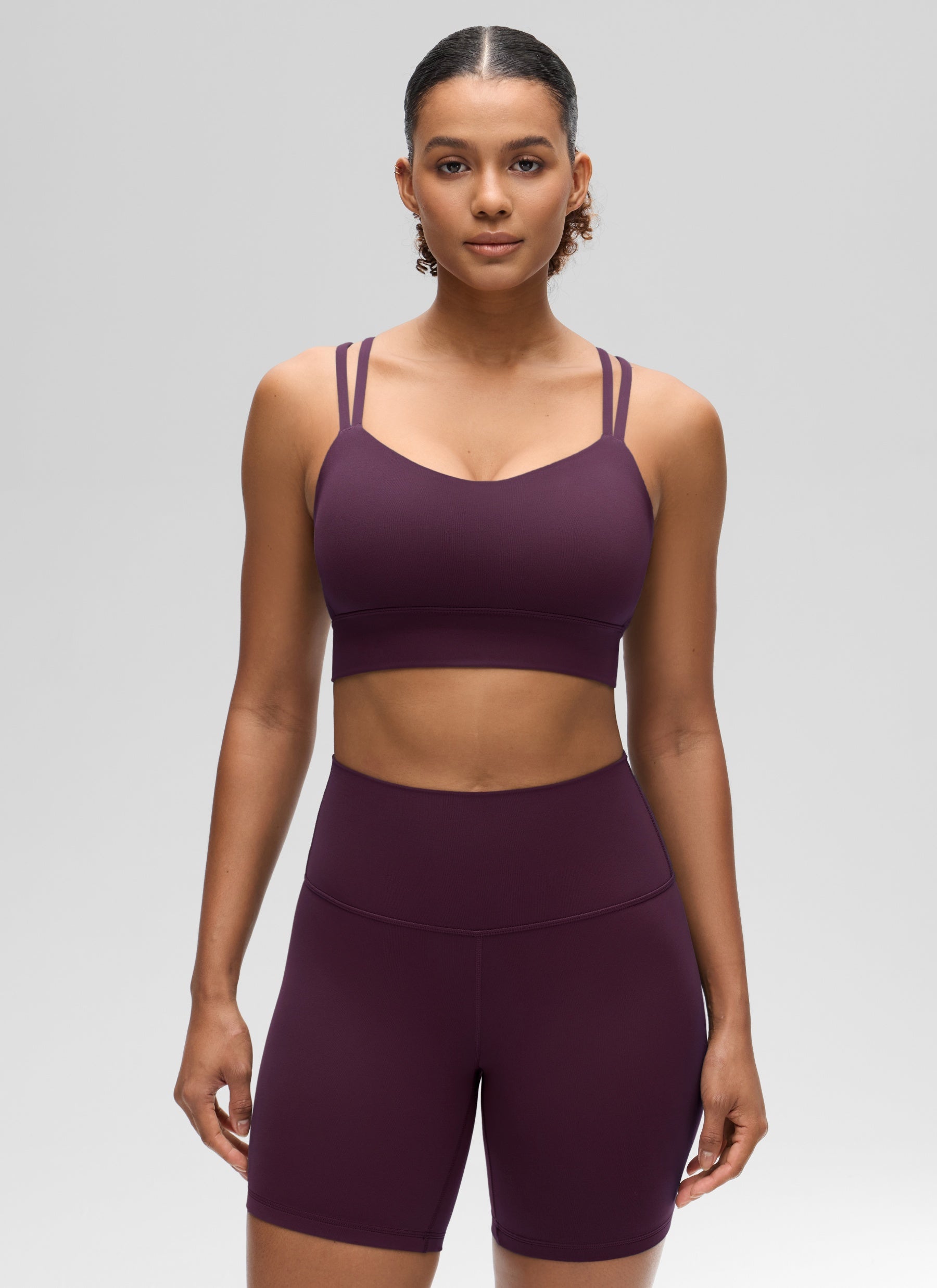 CRZ YOGA Pambabae Butterluxe Strappy Longline Criss Cross Molded Cup Bra Deep Purple