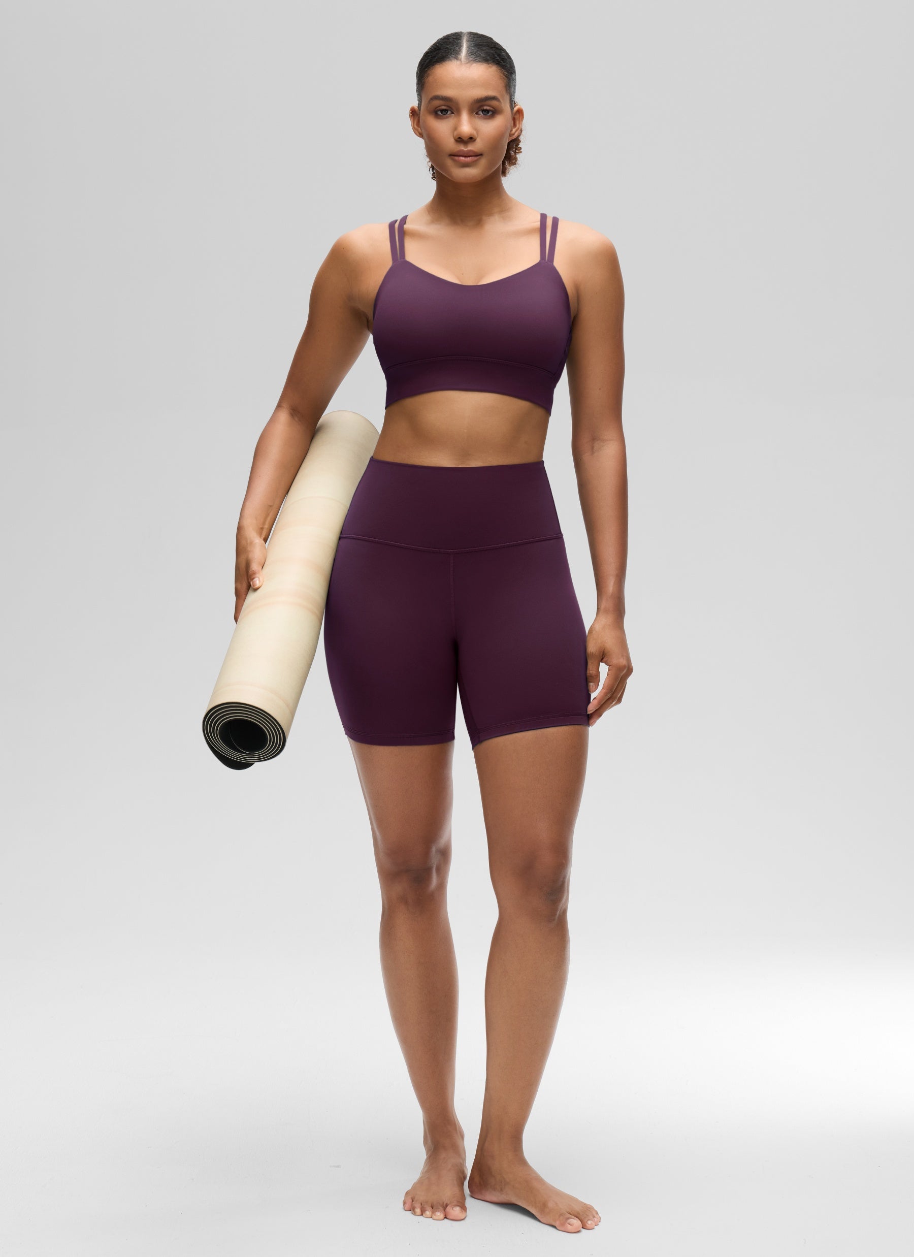 CRZ YOGA Pambabae Butterluxe Strappy Longline Criss Cross Molded Cup Bra Deep Purple