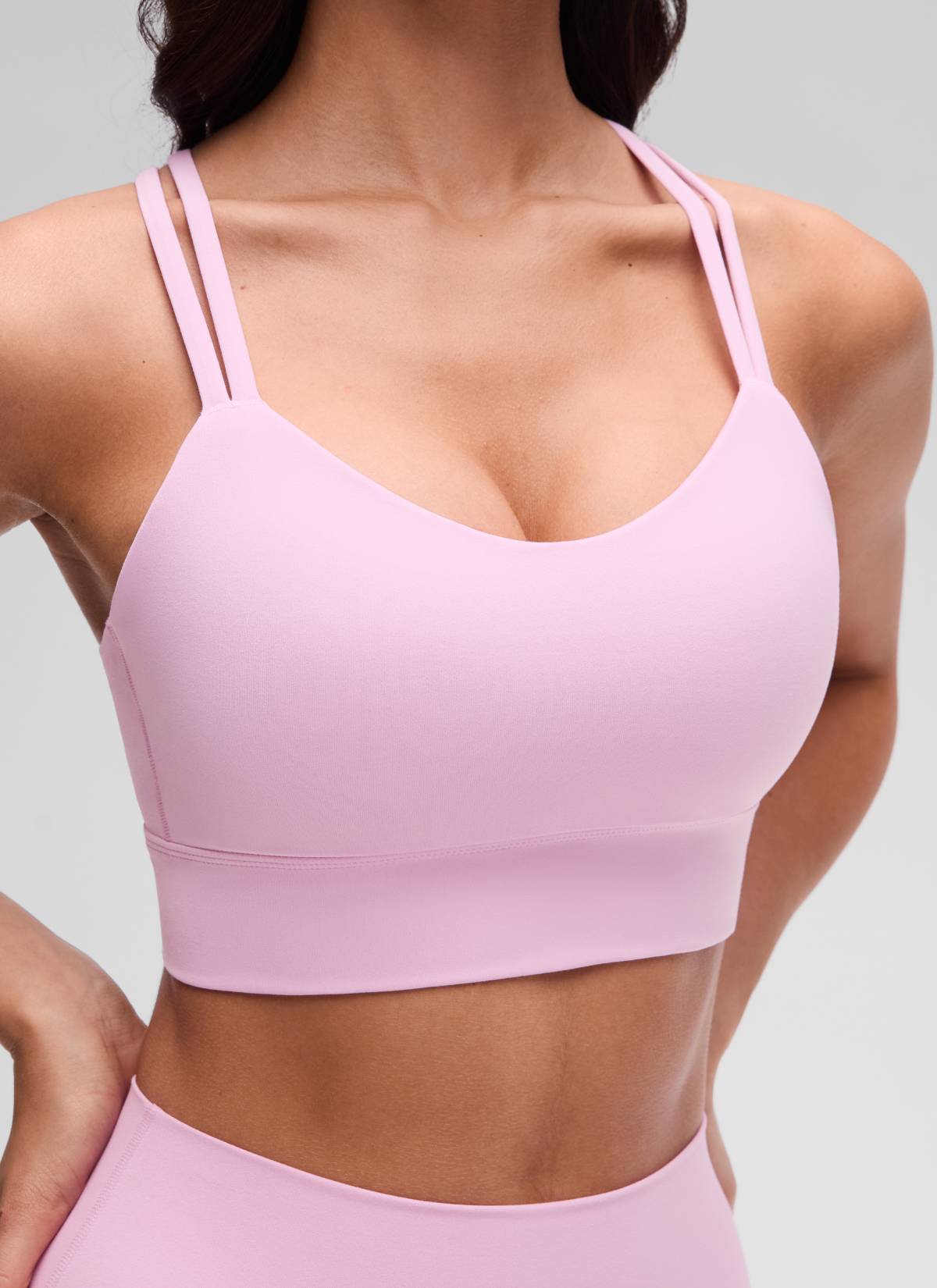 CRZ YOGA Pambabae Butterluxe Strappy Longline Criss Cross Molded Cup Bra Vita Pink