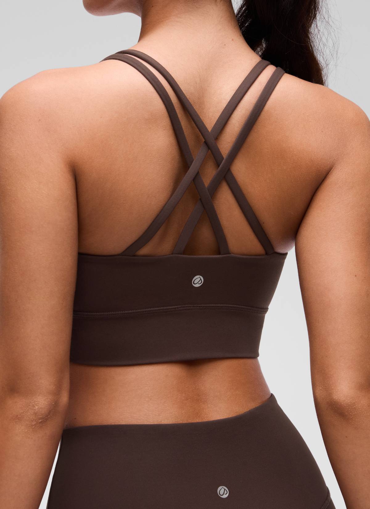CRZ YOGA Pambabae Butterluxe Strappy Longline Criss Cross Molded Cup Bra Hot Fudge Brown