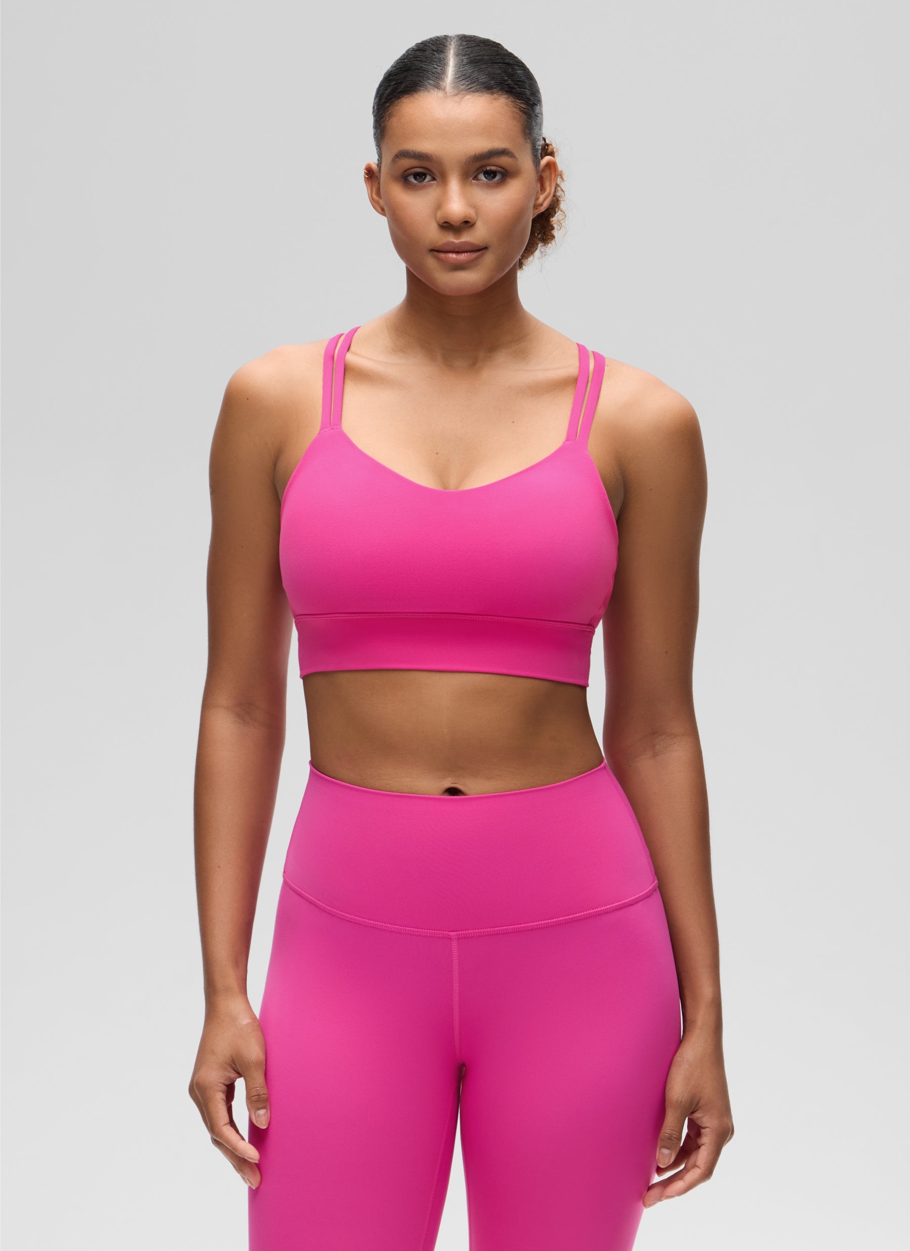 CRZ YOGA Pambabae Butterluxe Strappy Longline Criss Cross Molded Cup Bra Hibiscus Purple