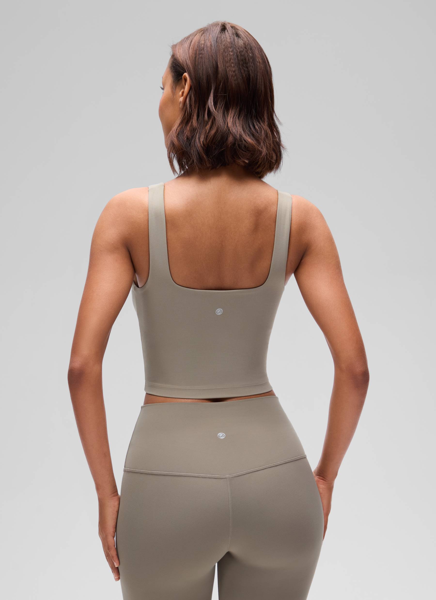 CRZ YOGA Women's Yoga Low Impact Butterluxe Longline Bra Square Neck Warm Ash Grey