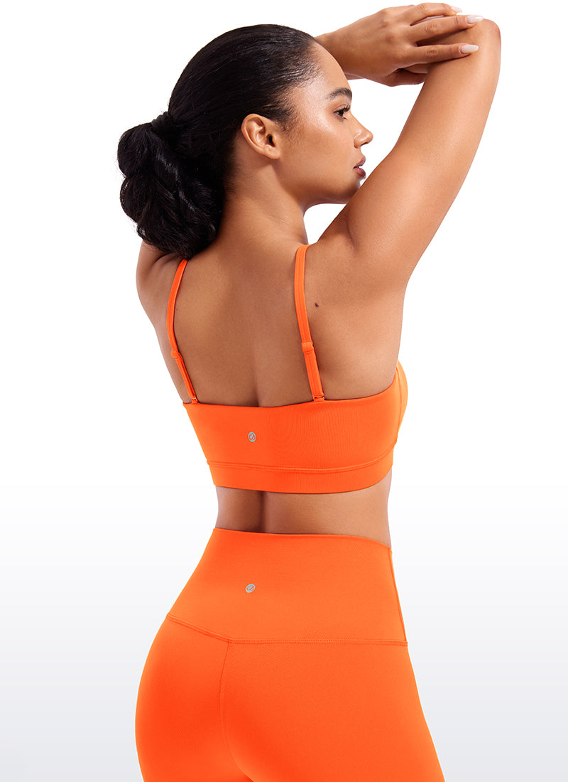 CRZ YOGA Pambabae Butterluxe Adjustable Spaghetti Thin Strap Sports Bra Neon Orange