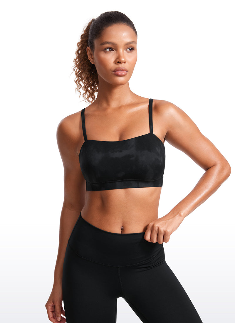 CRZ YOGA Pambabae Butterluxe Adjustable Spaghetti Thin Strap Sports Bra Black Tie Dye Flowers
