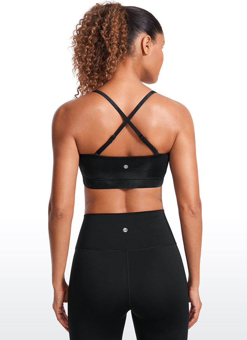 CRZ YOGA Pambabae Butterluxe Adjustable Spaghetti Thin Strap Sports Bra Black Tie Dye Flowers