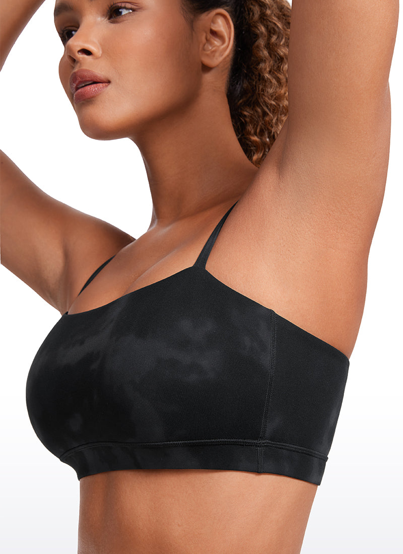 CRZ YOGA Pambabae Butterluxe Adjustable Spaghetti Thin Strap Sports Bra Black Tie Dye Flowers