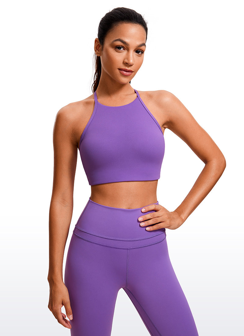 CRZ YOGA Butterluxe Pambabaeng High Neck Y Racerback Sports Bra Manipis na Strap Royal Lilac