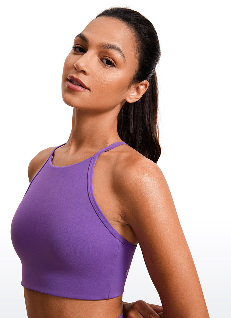 CRZ YOGA Butterluxe Pambabaeng High Neck Y Racerback Sports Bra Manipis na Strap Royal Lilac