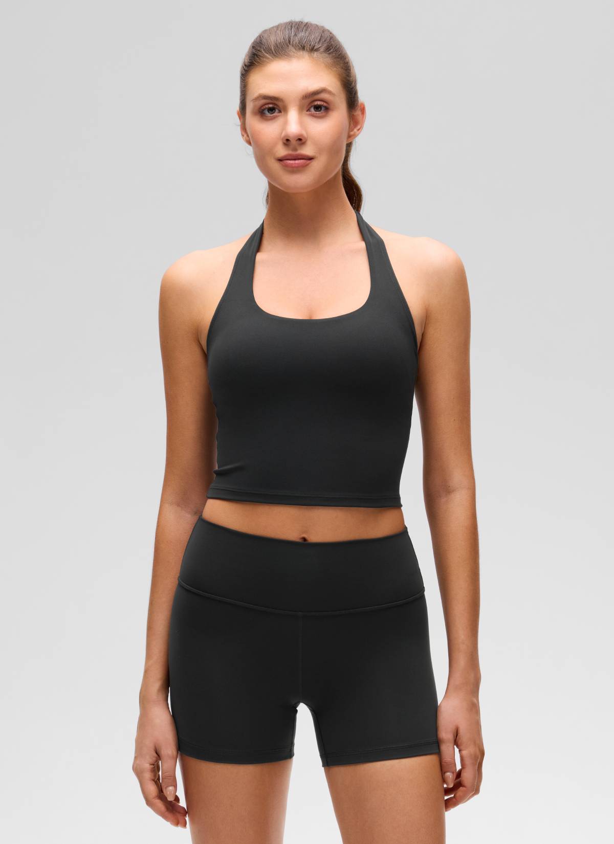 CRZ YOGA Womens Butterluxe Halter Longline Sports Bra Crop Tank Tops Black