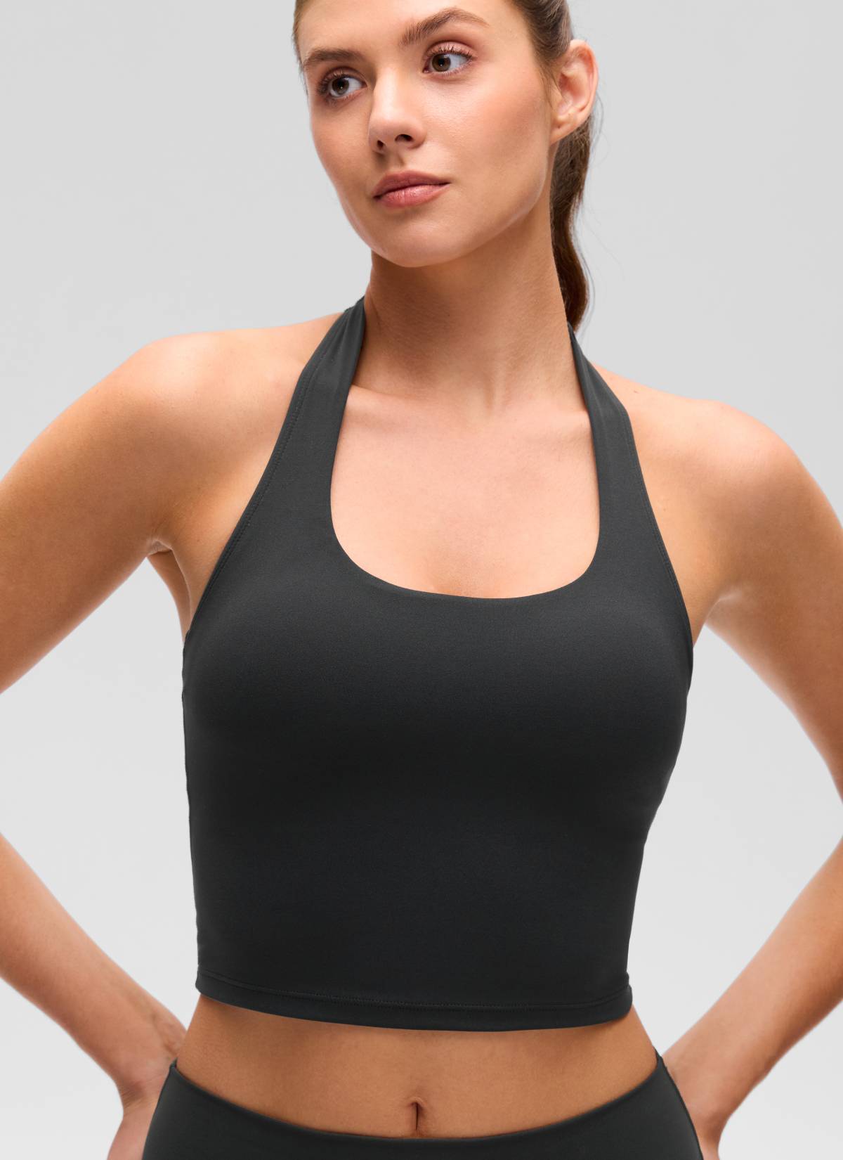 CRZ YOGA Womens Butterluxe Halter Longline Sports Bra Crop Tank Tops Black