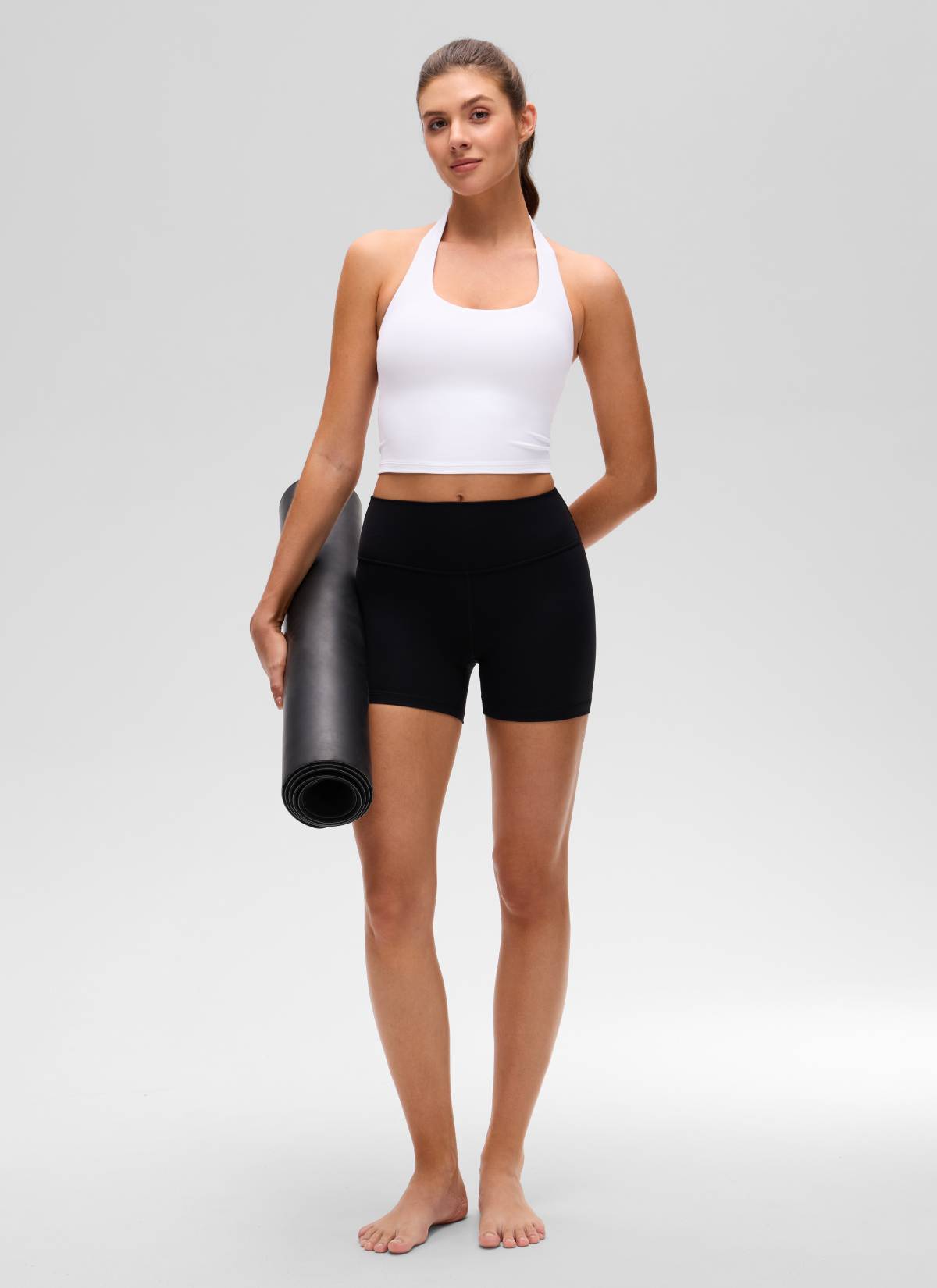 CRZ YOGA Womens Butterluxe Halter Longline Sports Bra Crop Tank Tops White