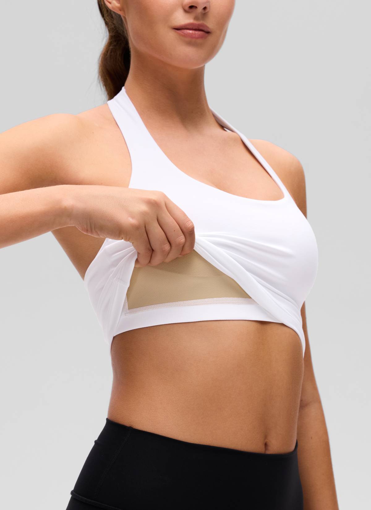 CRZ YOGA Womens Butterluxe Halter Longline Sports Bra Crop Tank Tops White