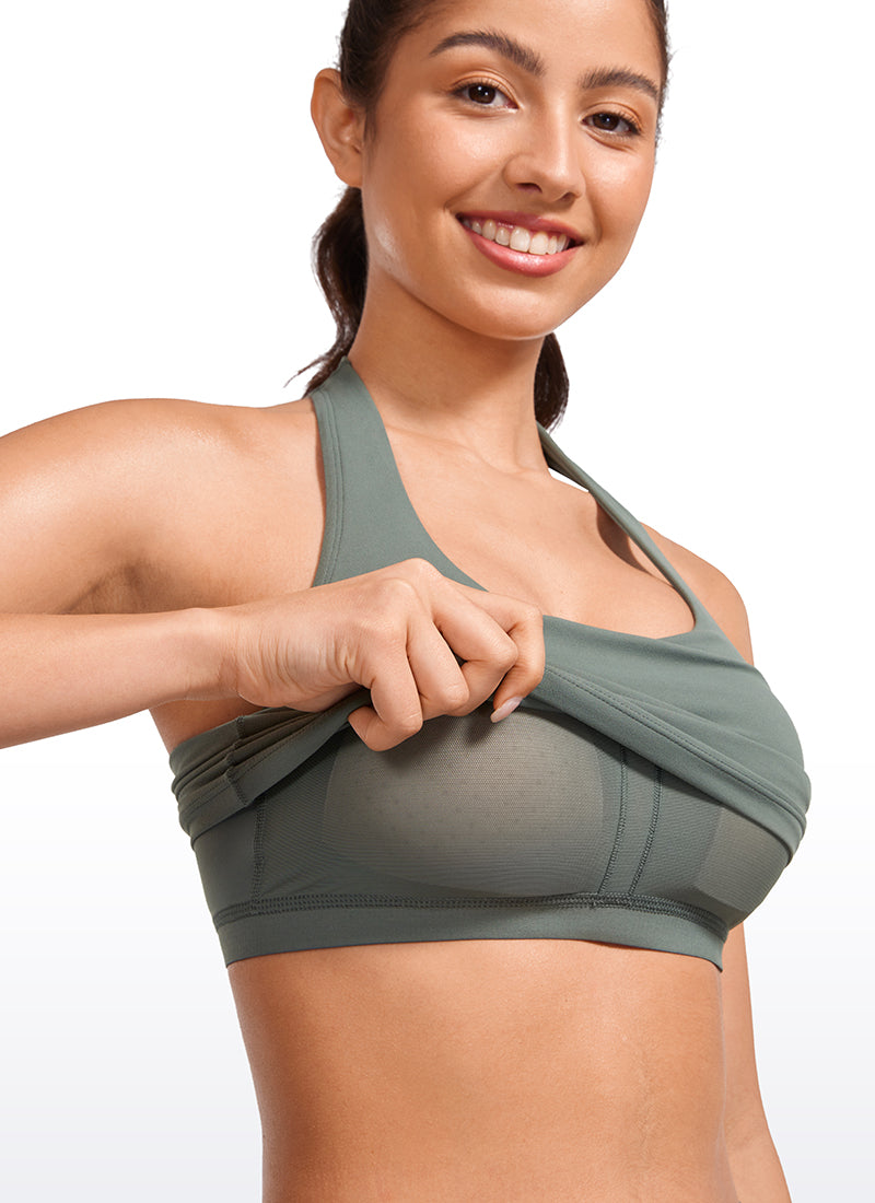 CRZ YOGA Pambabaeng Butterluxe Halter Longline Sports Bra Crop Tank Tops Grey Sage
