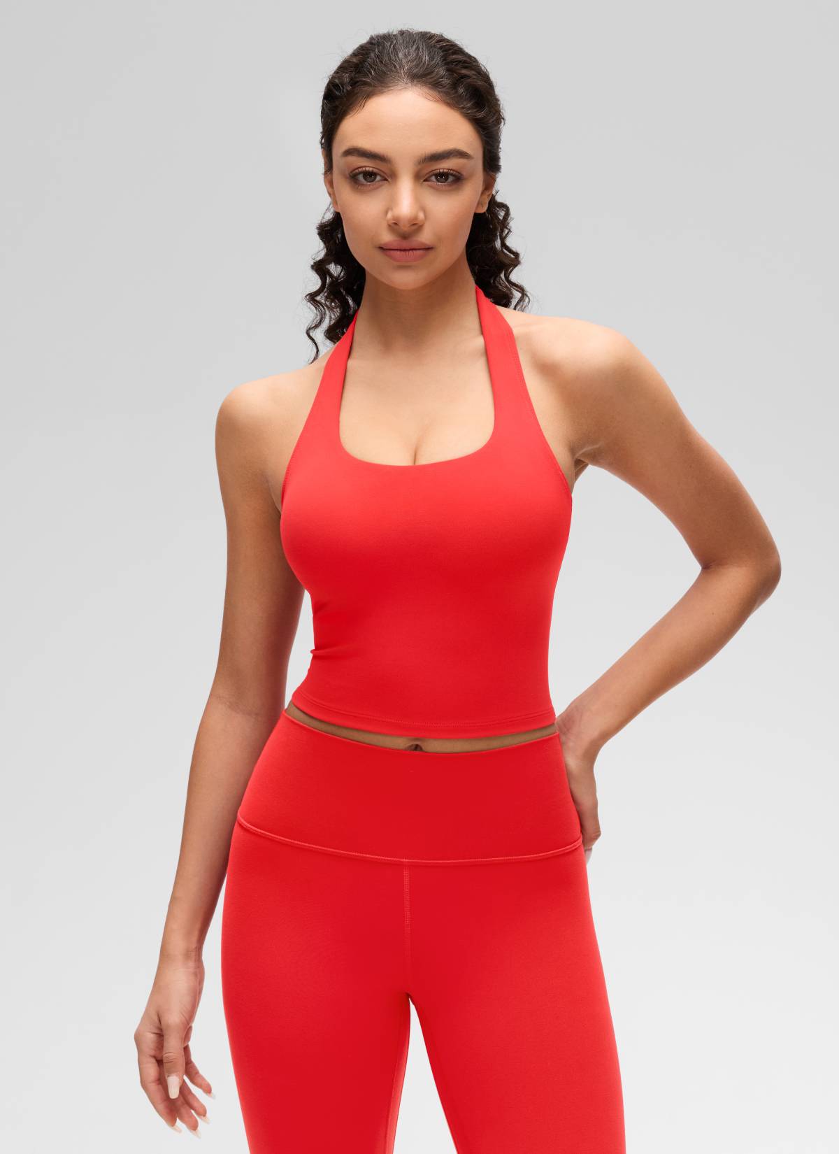 CRZ YOGA Womens Butterluxe Halter Longline Sports Bra Crop Tank Tops Deep Red