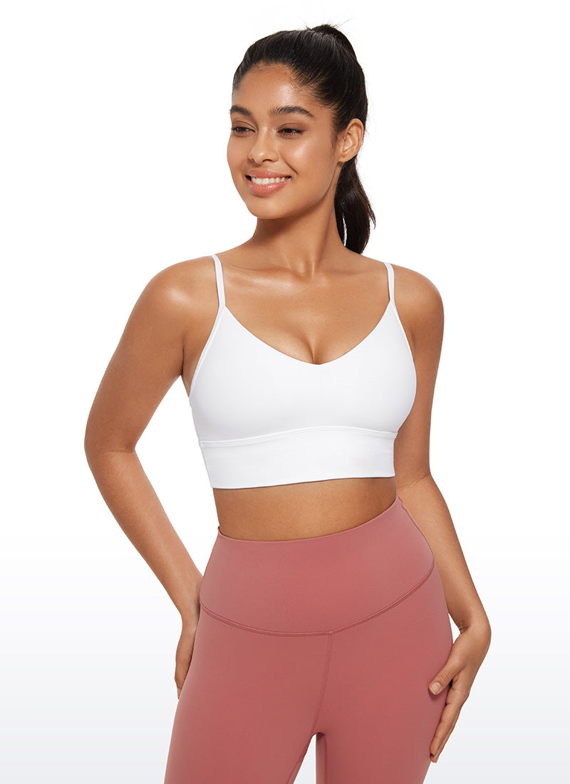 CRZ YOGA Butterluxe Womens V Neck Longline Camisole Workout Sports Bra White