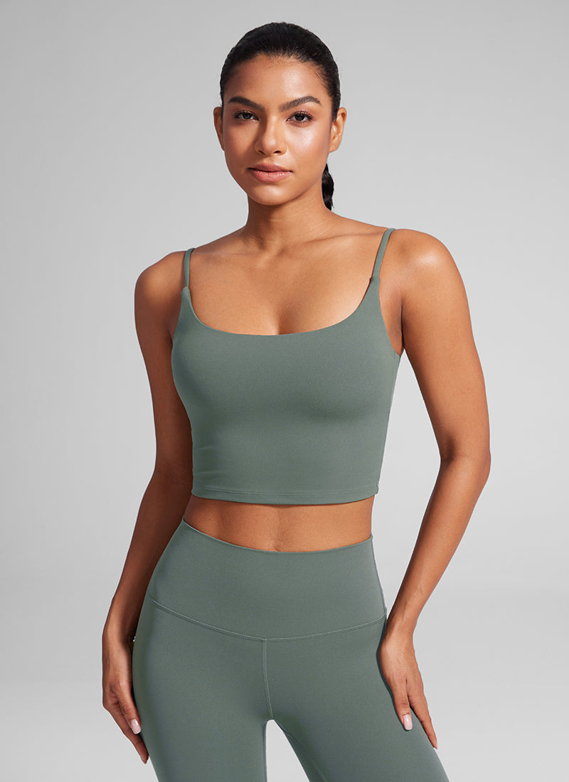 CRZ YOGA Pambabae Butterlift Scoop Neck U Back Yoga Longline Sports Bra Grey Sage