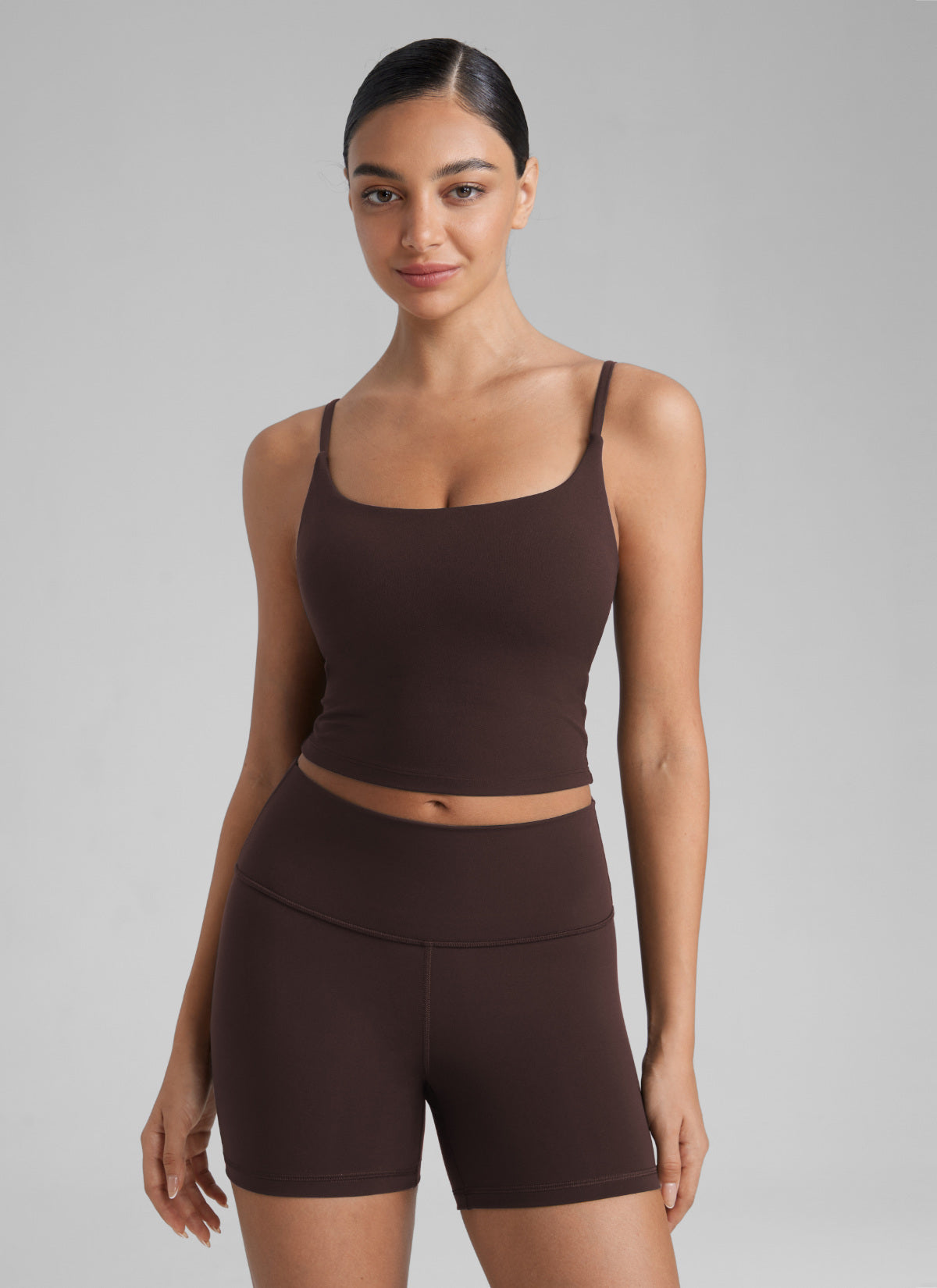 CRZ YOGA Pambabae Butterlift Scoop Neck U Back Yoga Longline Sports Bra Hot Fudge Brown