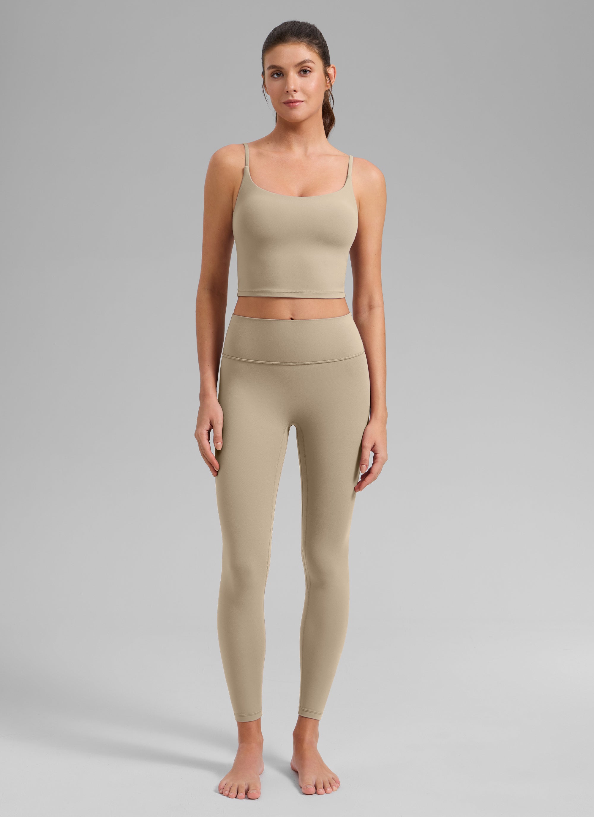 CRZ YOGA Pambabae Butterlift Scoop Neck U Back Yoga Longline Sports Bra na may Kulay Oak