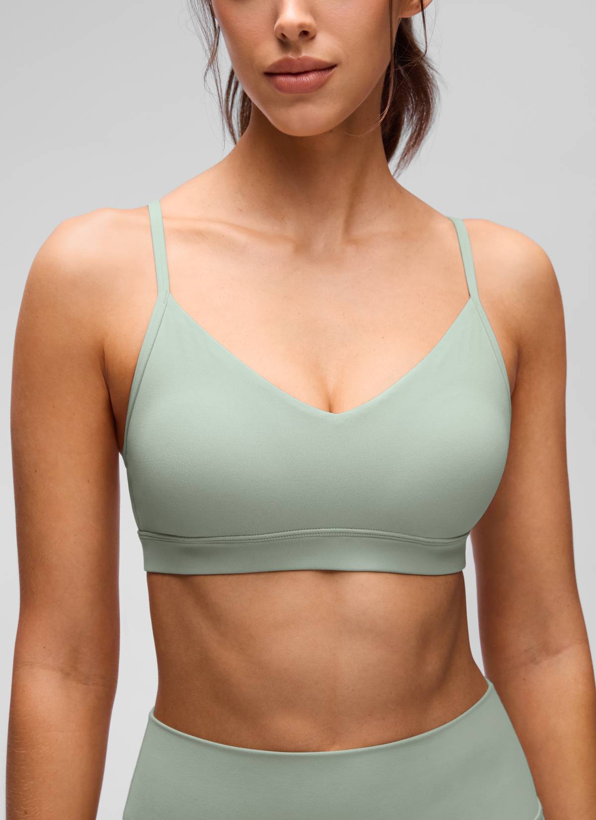 CRZ YOGA Butterluxe Womens V Neck Camisole Yoga Padded Sports Bra Green Palm Court