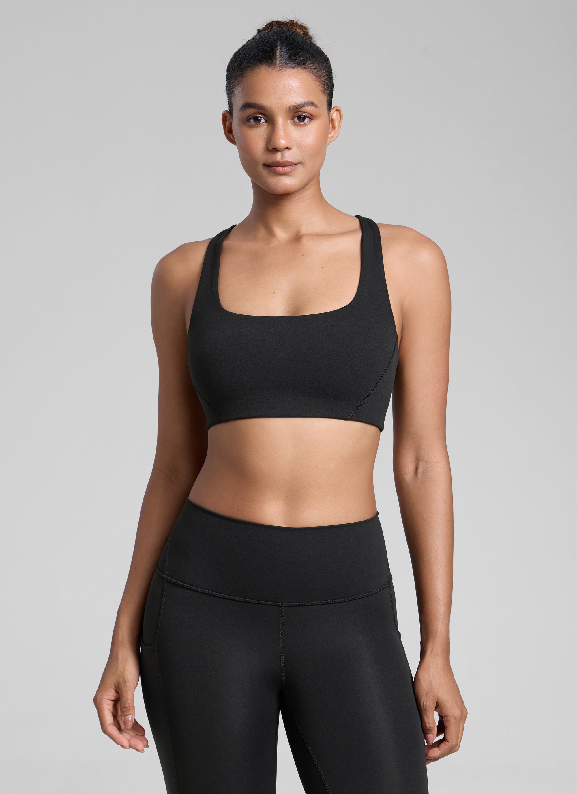 CRZ YOGA Pambabae Butterlift Dobleng Linya ng Square Neck Yoga Sports Bra na Itim