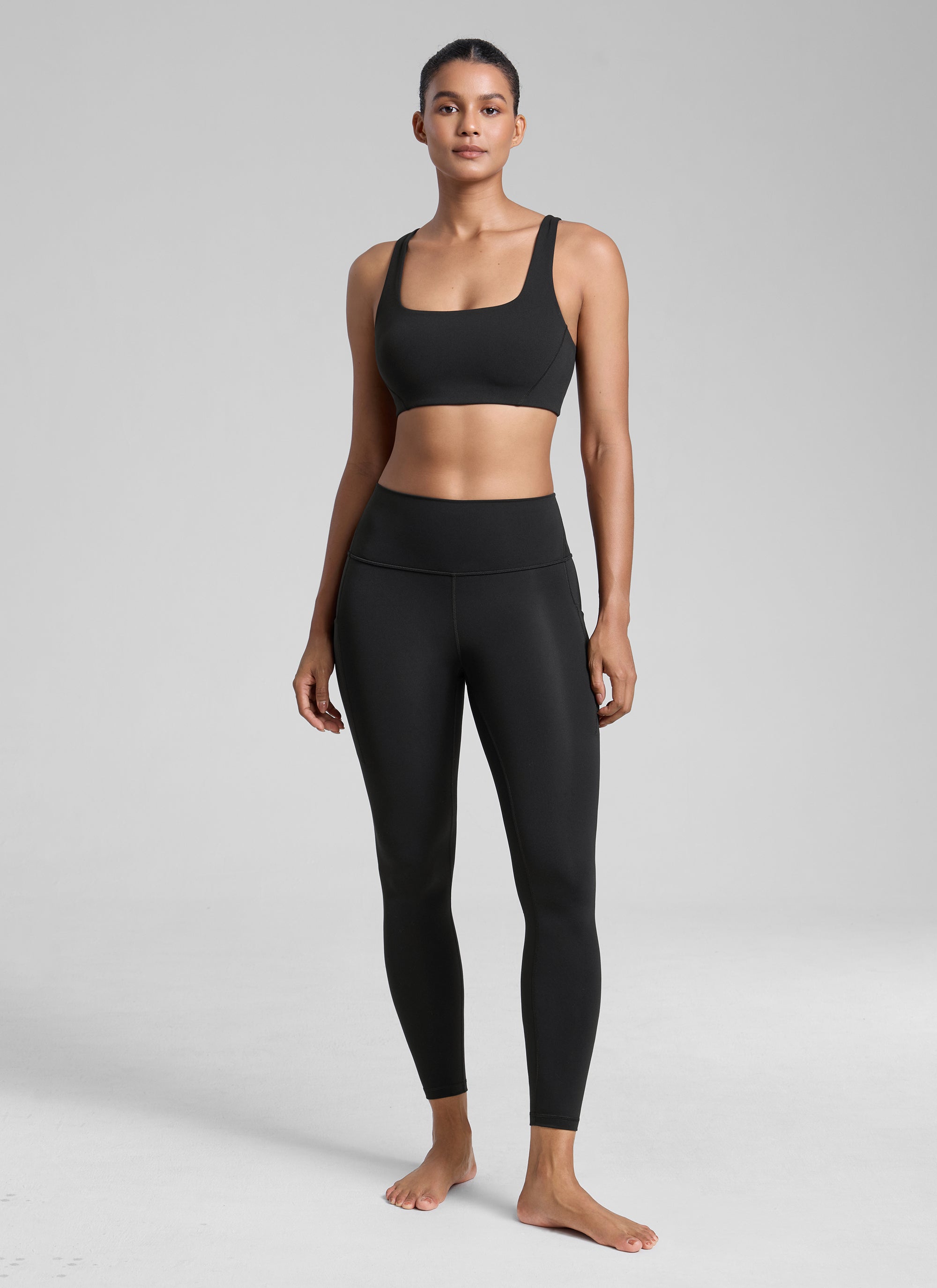 CRZ YOGA Pambabae Butterlift Dobleng Linya ng Square Neck Yoga Sports Bra na Itim