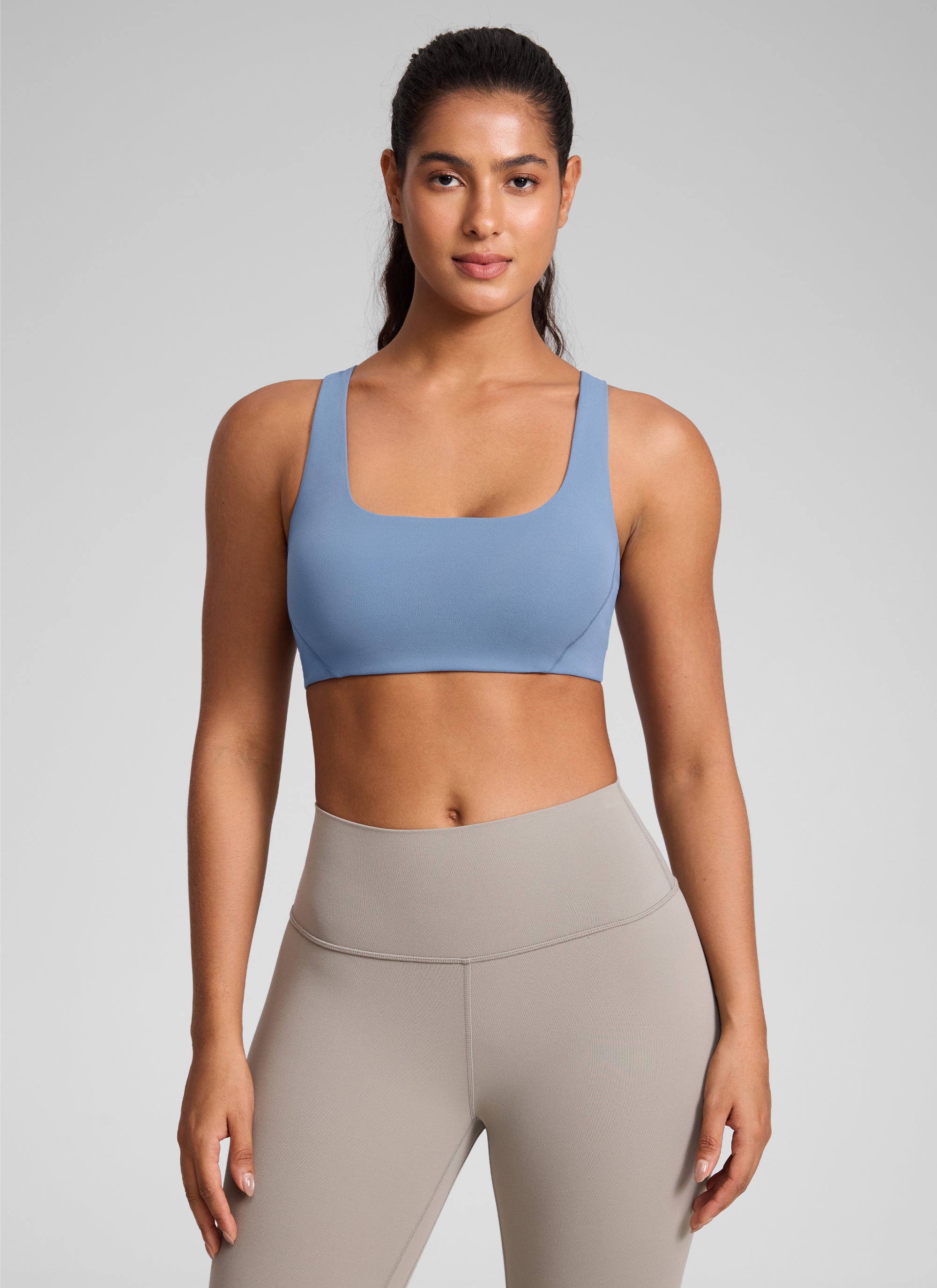 CRZ YOGA Pambabae Butterlift Dobleng Linya ng Square Neck Yoga Sports Bra na Hinugasan ng Denim